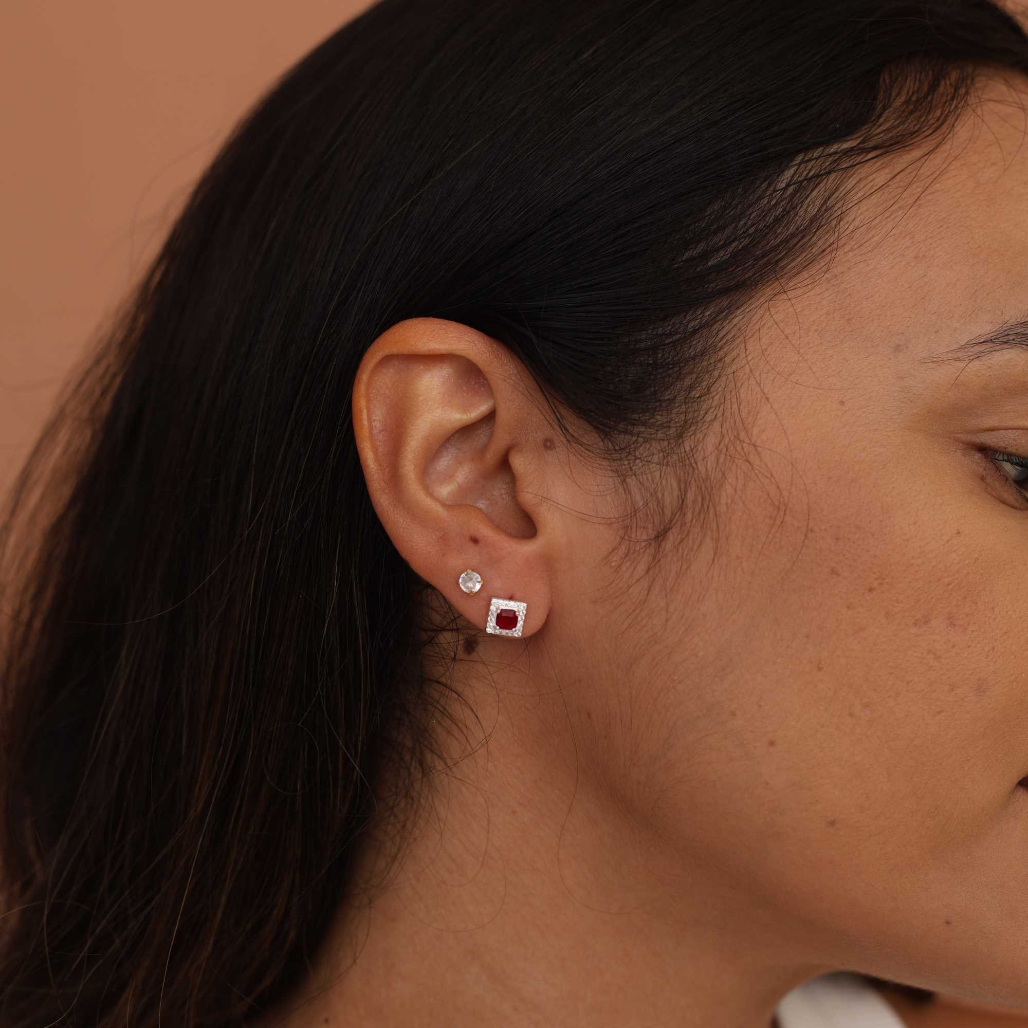 Kit Brinco Prata 925 Geométrico Ponto de Luz, Quadrado e Triângulo Zircônia Rosa Prata 4