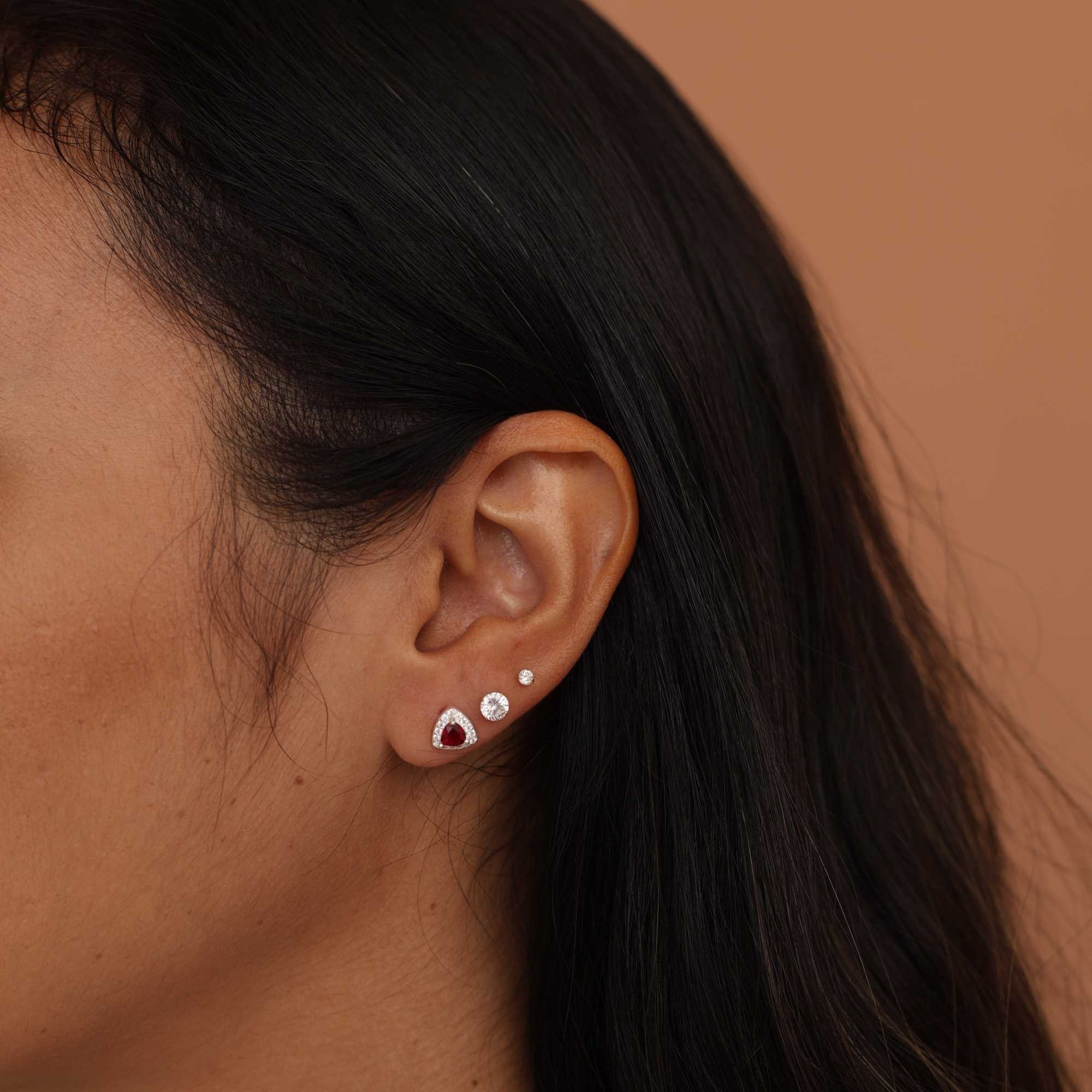 Kit Brinco Prata 925 Geométrico Ponto de Luz, Quadrado e Triângulo Zircônia Rosa Prata 5