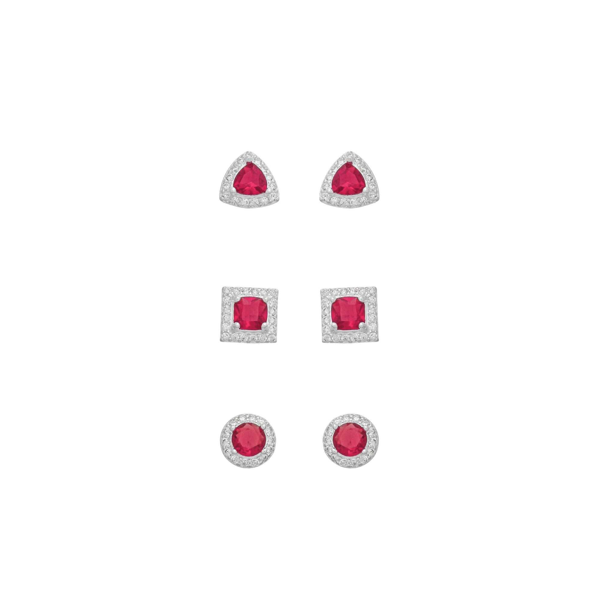 Kit Brinco Prata 925 Geométrico Ponto de Luz, Quadrado e Triângulo Zircônia Rosa Prata 6