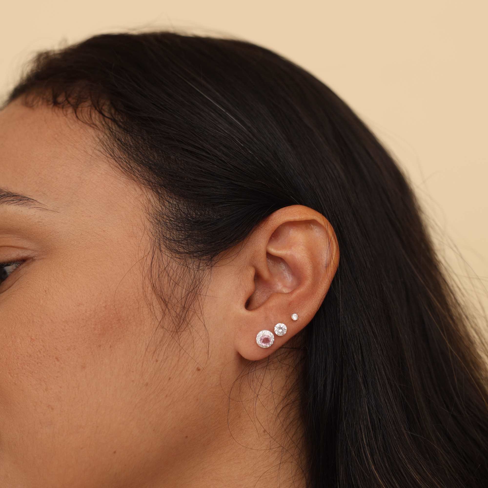 Kit Brinco Prata 925 Geométrico Ponto de Luz, Quadrado e Triângulo Zircônia Rosa Claro Prata 4