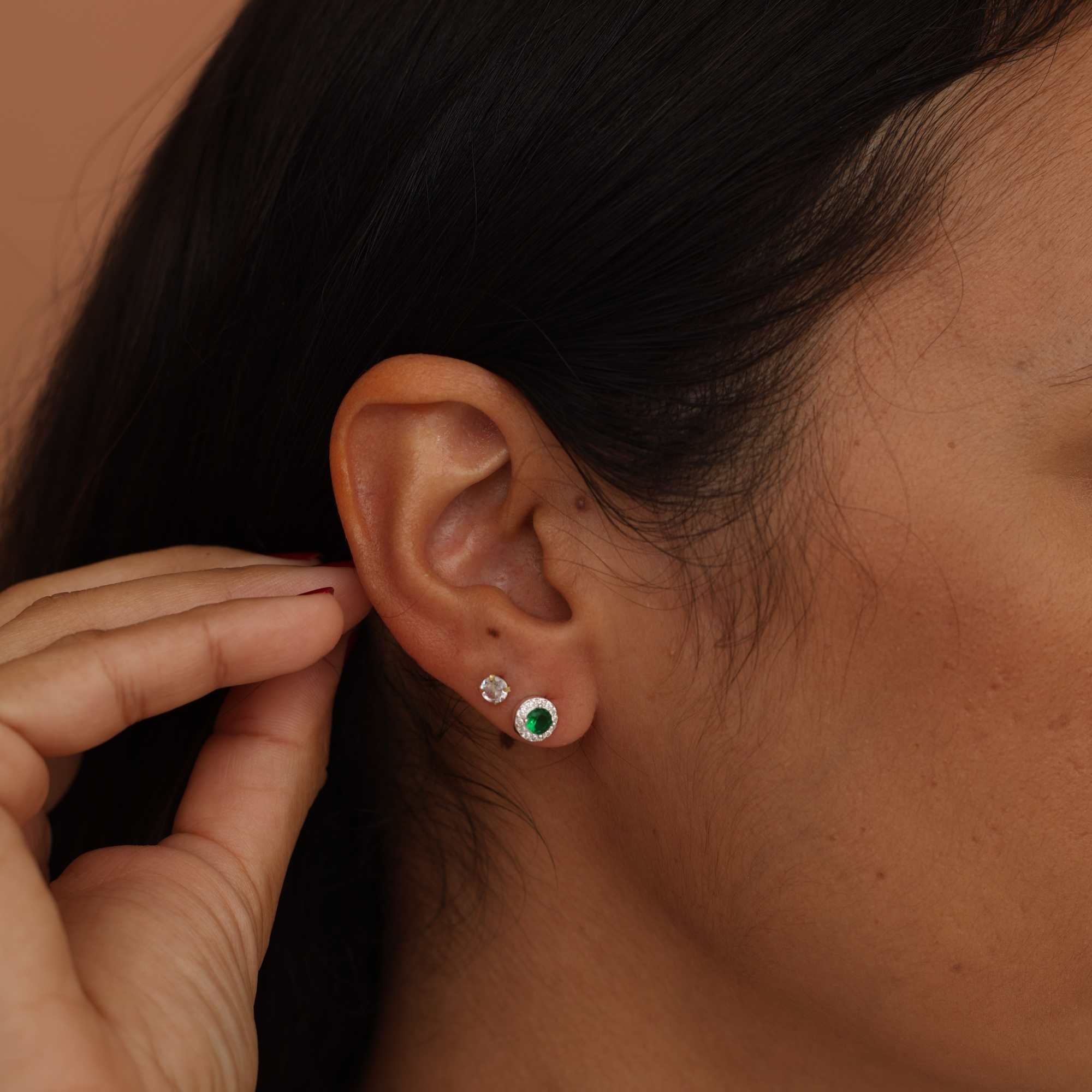 Kit Brinco Prata 925 Geométrico Ponto de Luz, Quadrado e Triângulo Zircônia Verde Prata 5