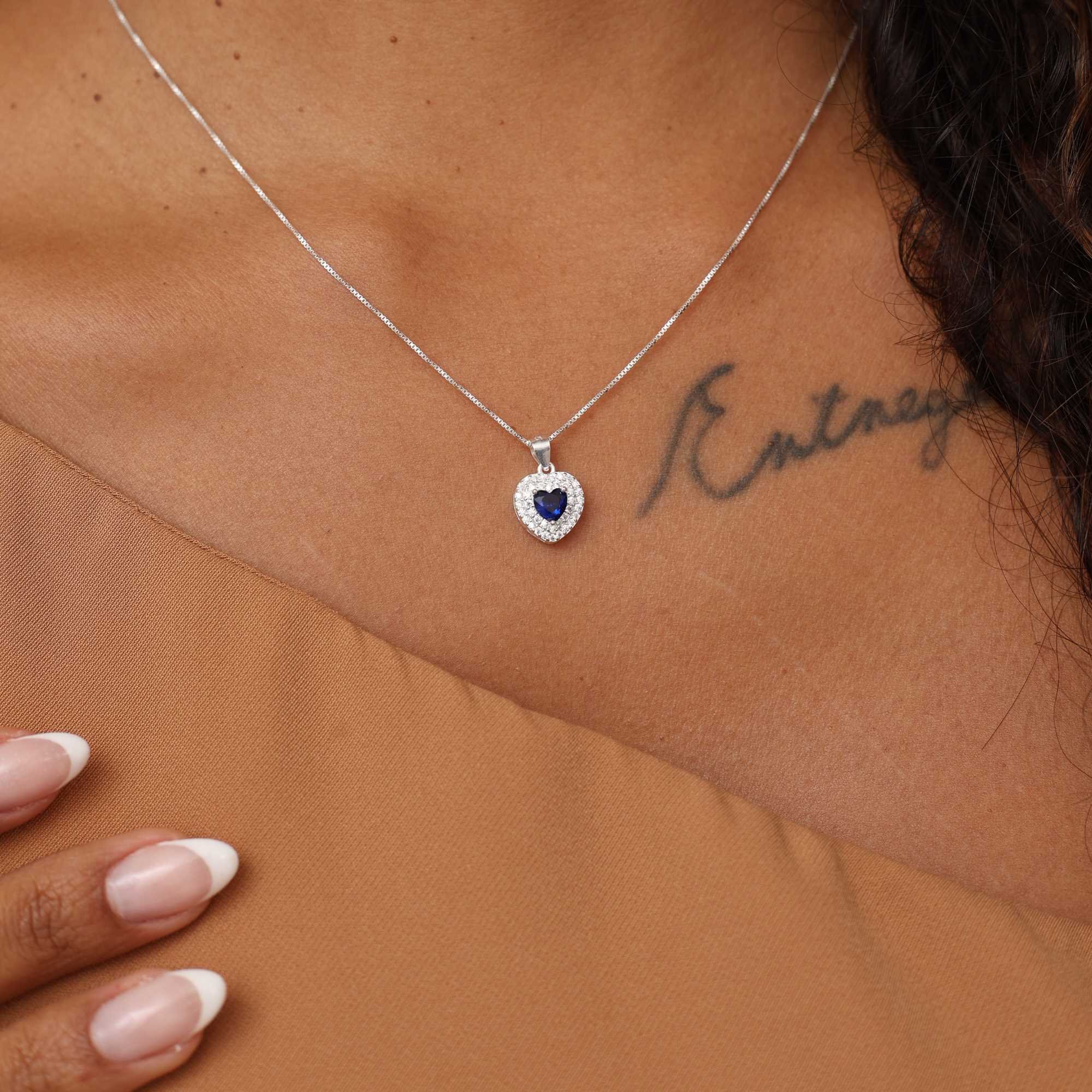 Conjunto Prata 925 Coração Azul Borda Cravejada Prata 5