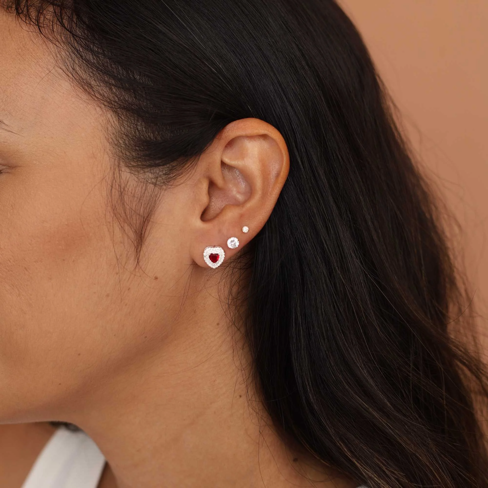 Conjunto Prata 925 Coração Vermelho Borda Cravejada Prata 4