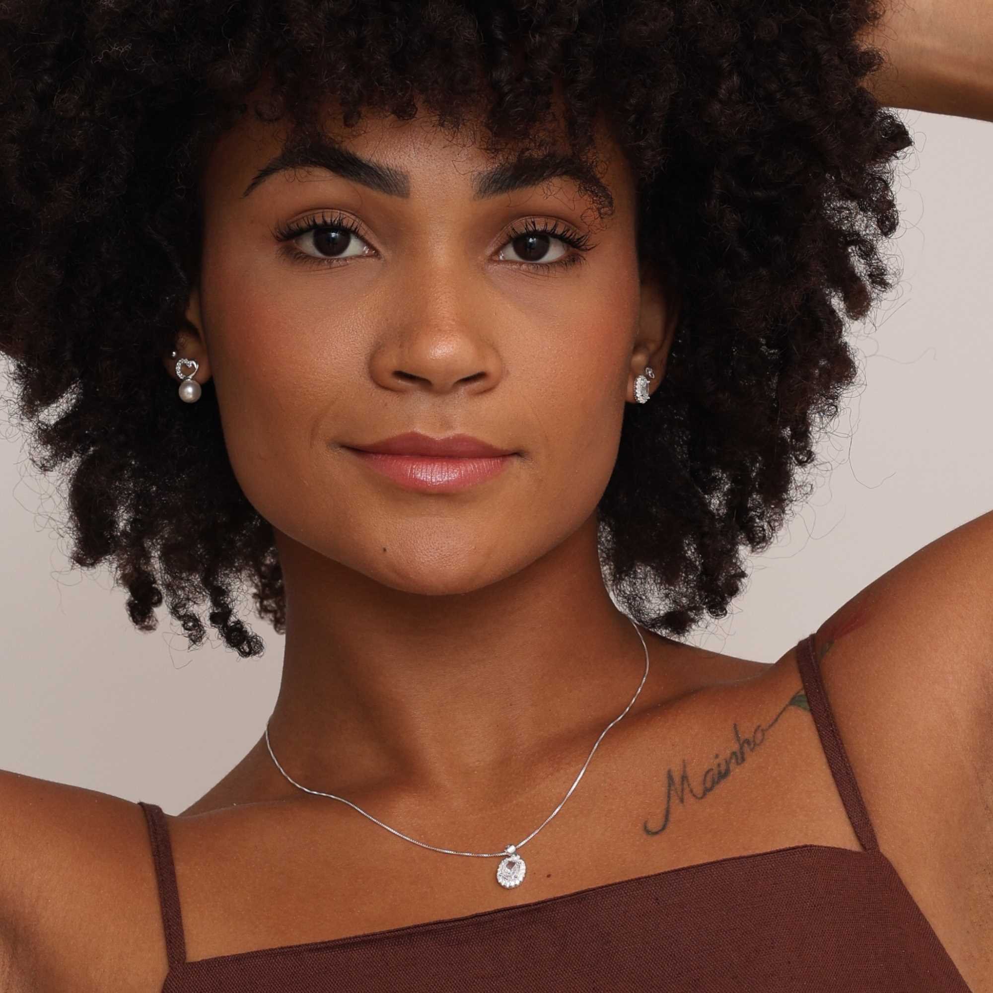 Conjunto Prata 925 Zircônia Oval Borda Cravejada Prata 3