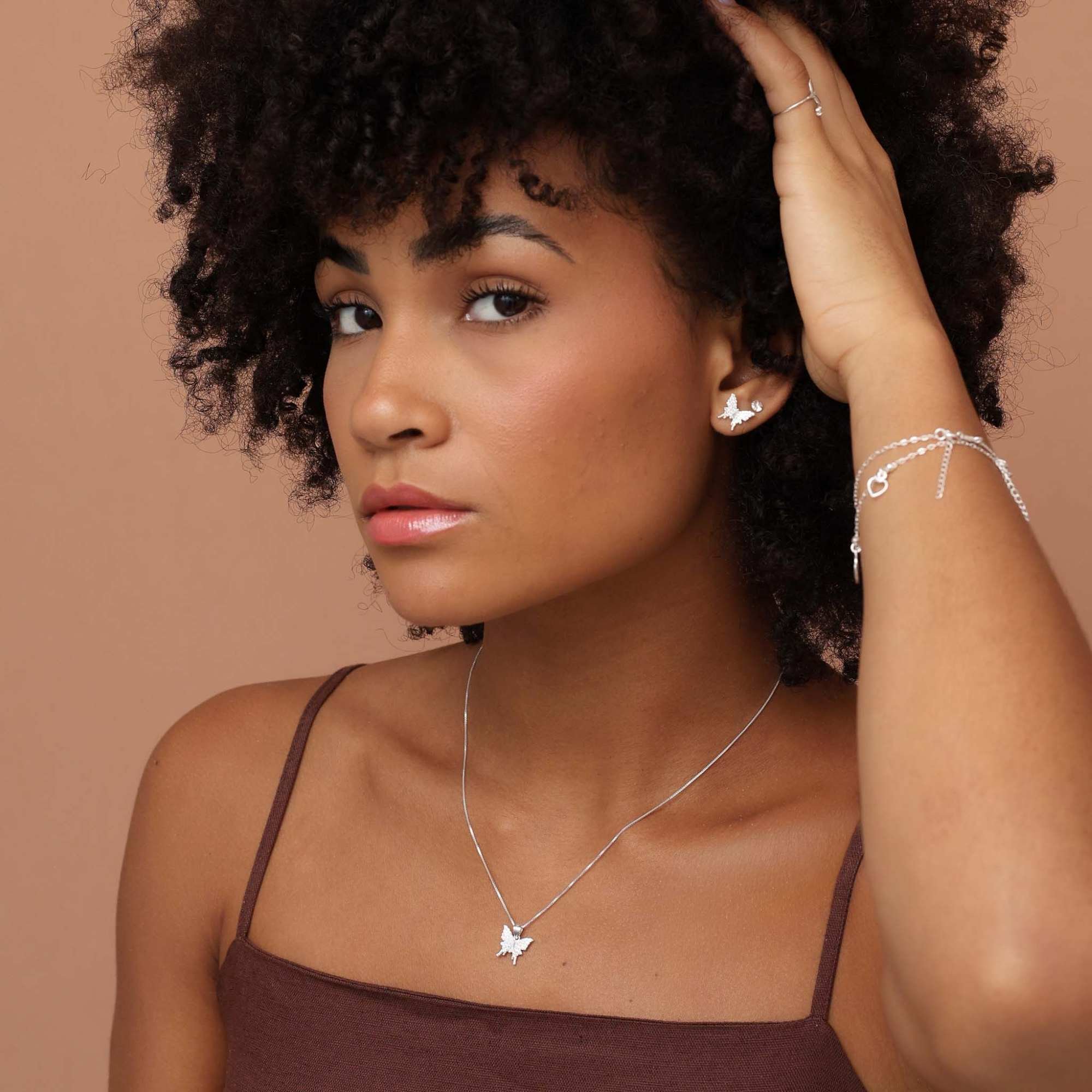 Conjunto Prata 925 Borboleta Design Cravejado Prata 2