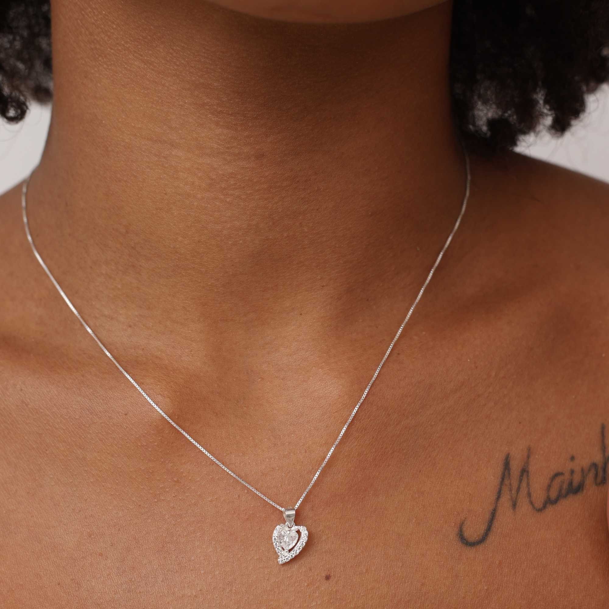 Conjunto Prata 925 Zircônia Coração Borda Cravejada Prata 5