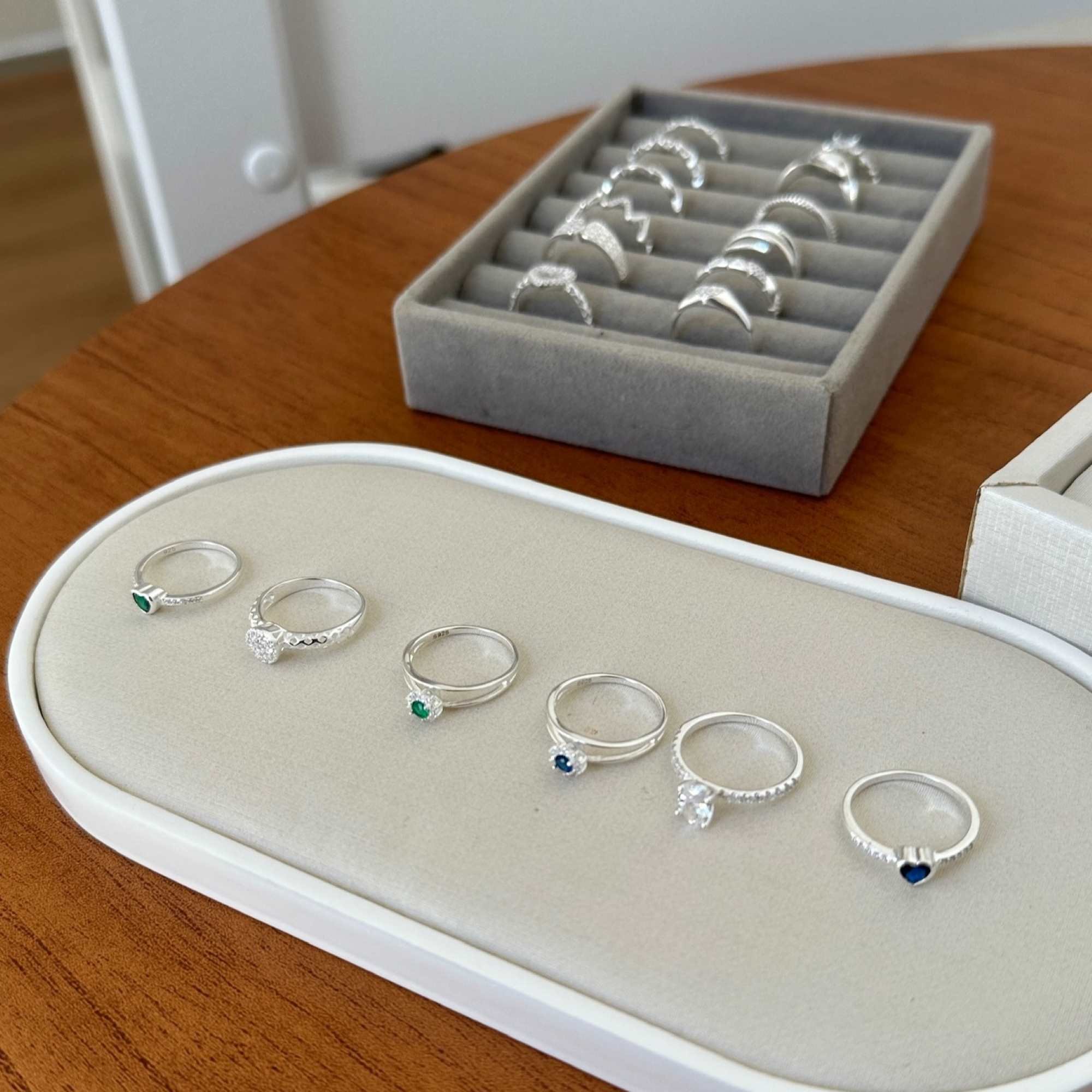 Anel Prata 925 Solitário Flor Cravejada Zircônia Azul Aro Duplo Prata 6