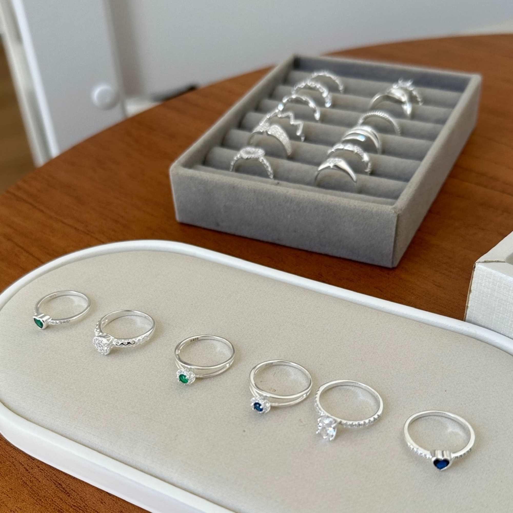 Anel Prata 925 Solitário Flor Cravejada Zircônia Verde Aro Duplo Prata 7