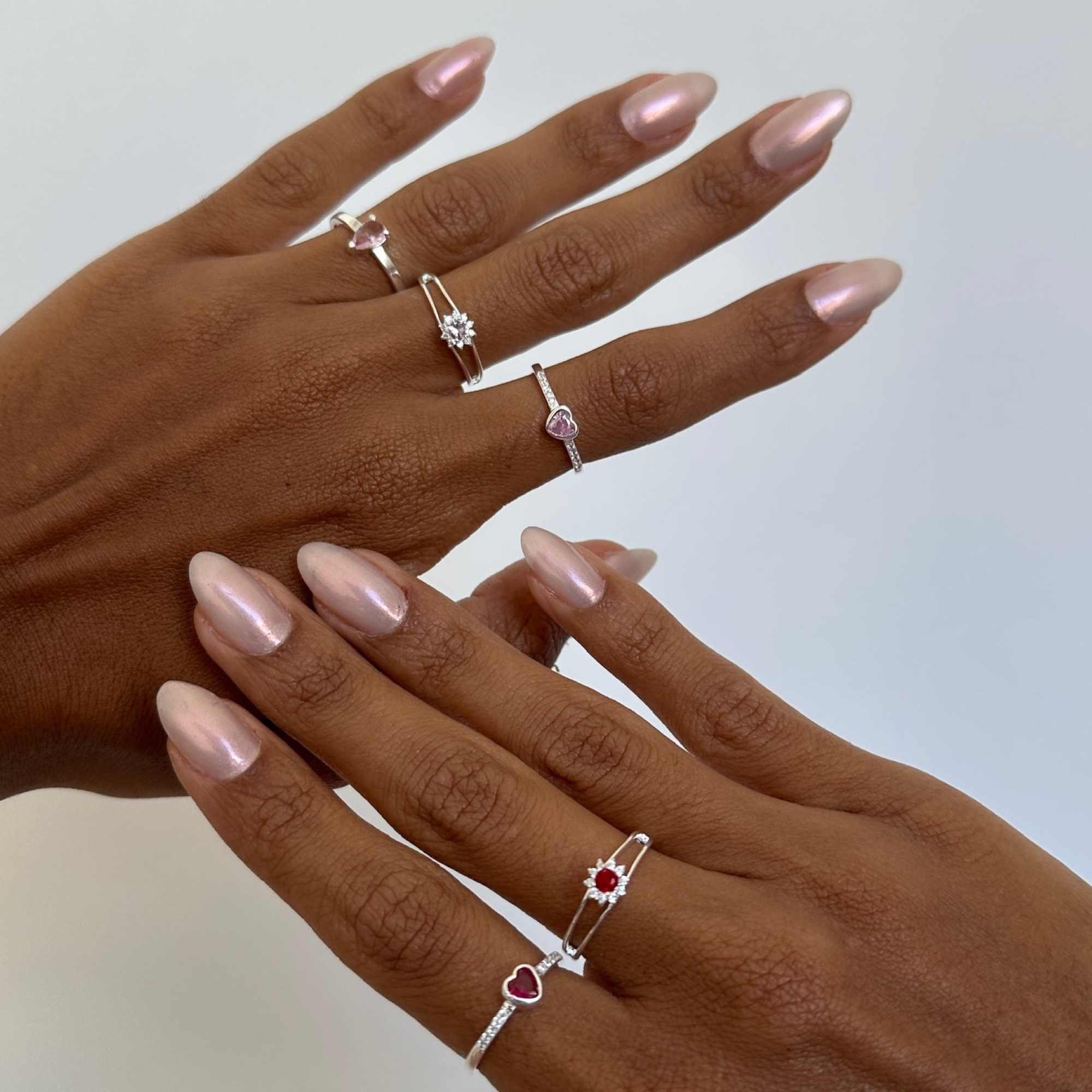 Anel Prata 925 Solitário Coração Zircônia Rosa e Mini Zircônias Prata 4