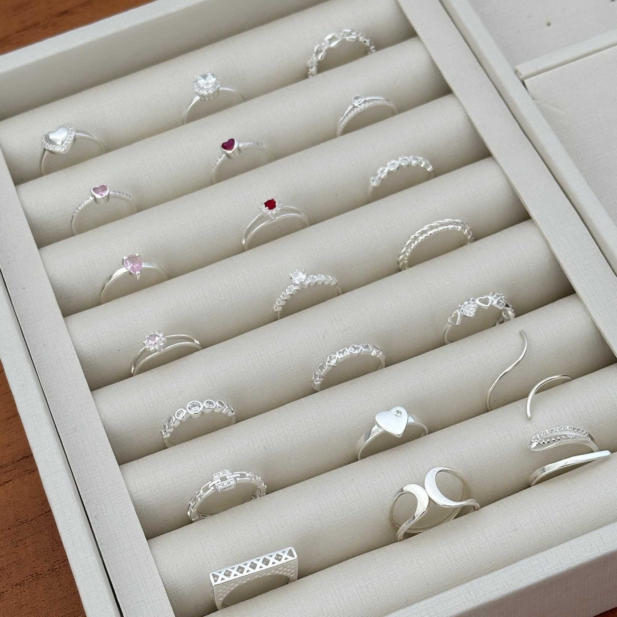 Anel Prata 925 Solitário Coração Zircônia Rosa e Mini Zircônias Prata 5