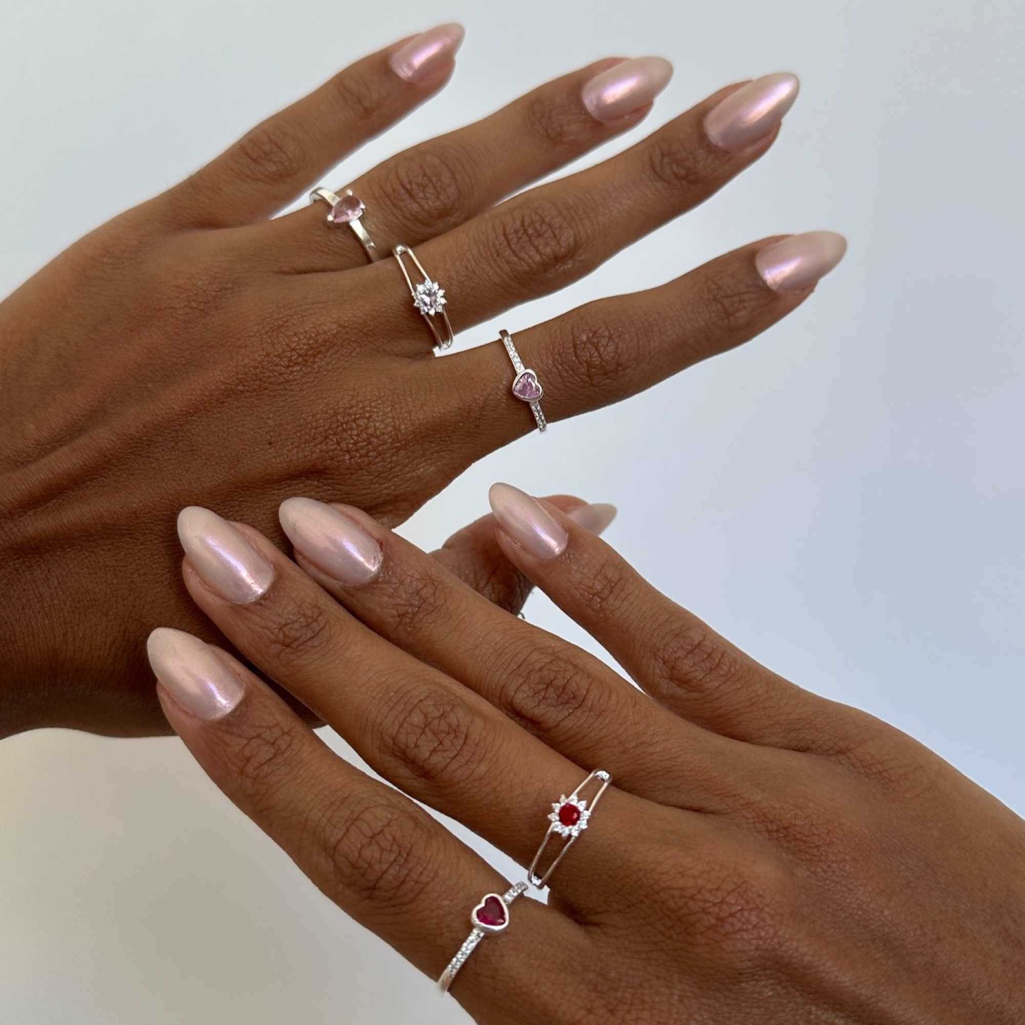 Anel Prata 925 Solitário Coração Zircônia Rosa Claro e Mini Zircônias Prata 3