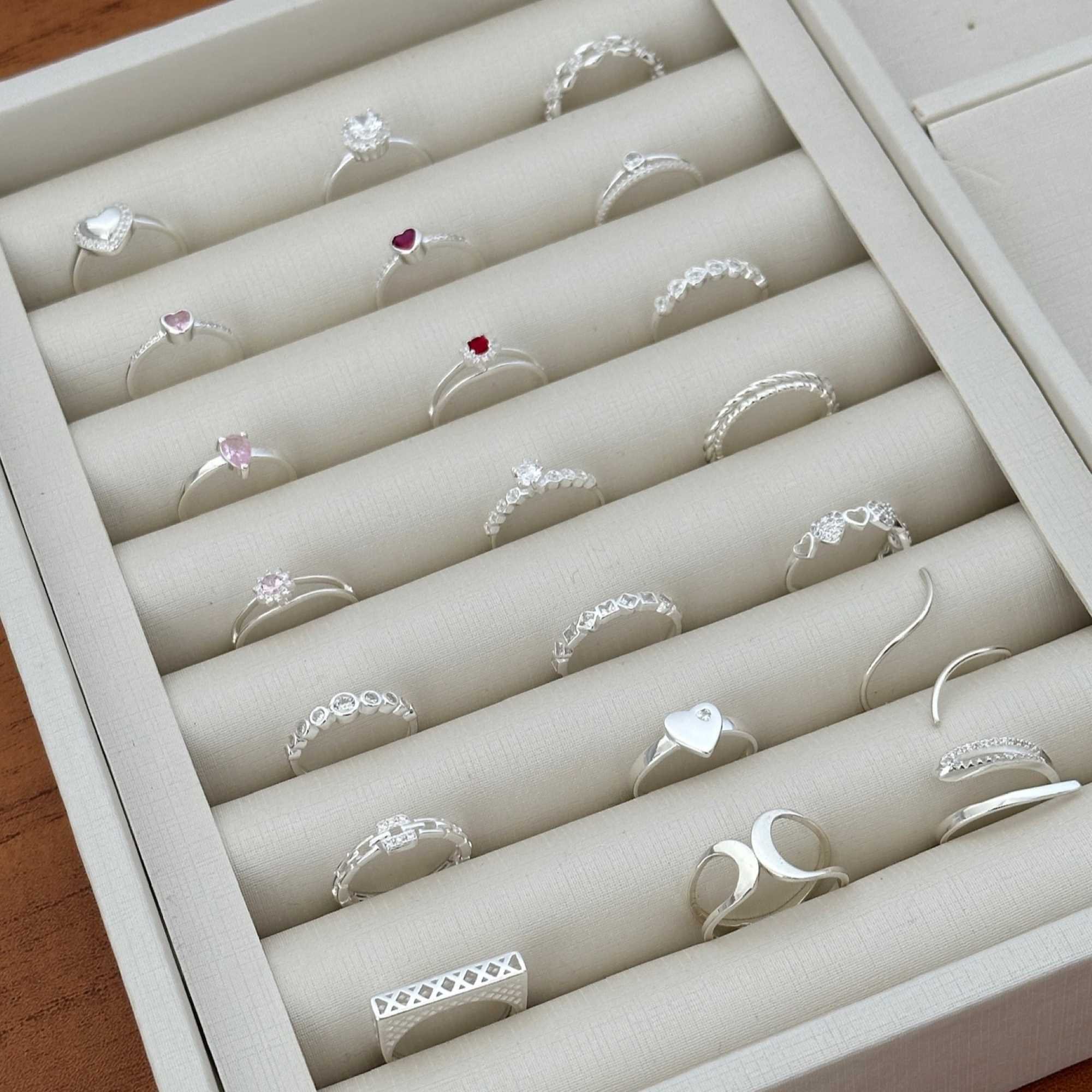 Anel Prata 925 Solitário Coração Zircônia Rosa Claro e Mini Zircônias Prata 4