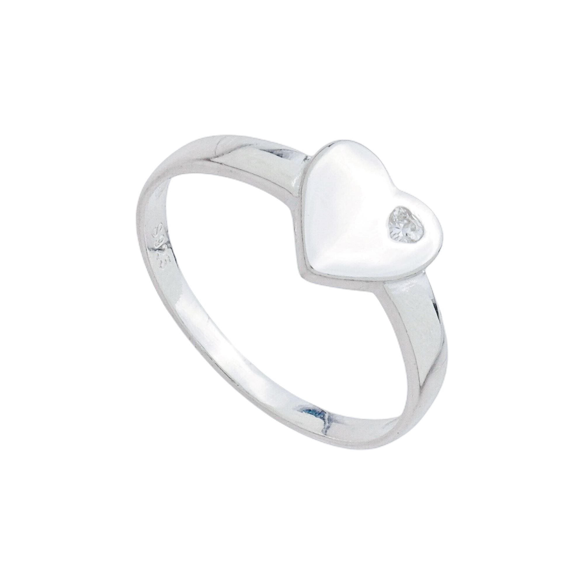 Anel Prata 925 Coração Zircônia Ponto de Luz