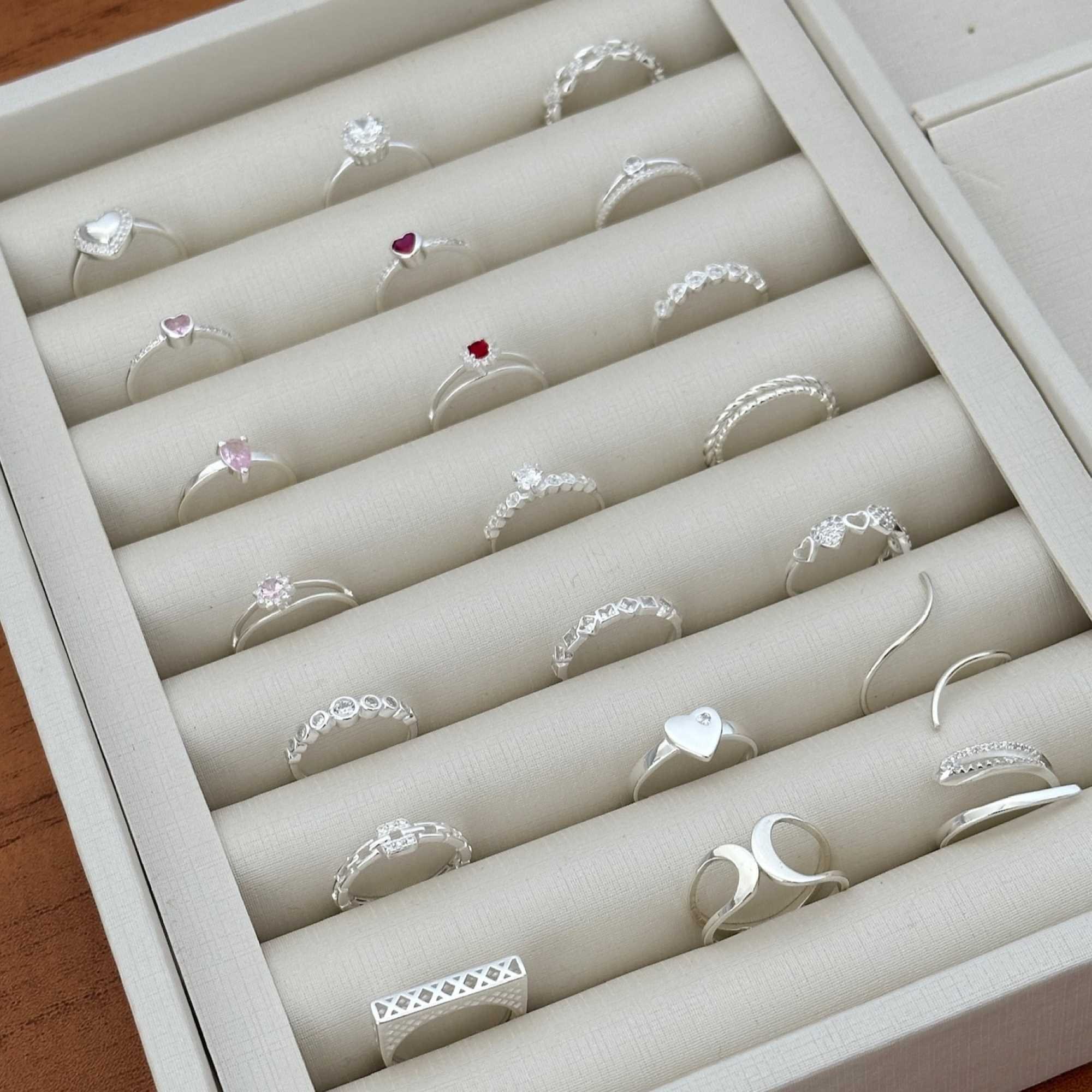 Anel Prata 925 Corações Intercalados Vazados e Cravejados Prata 7