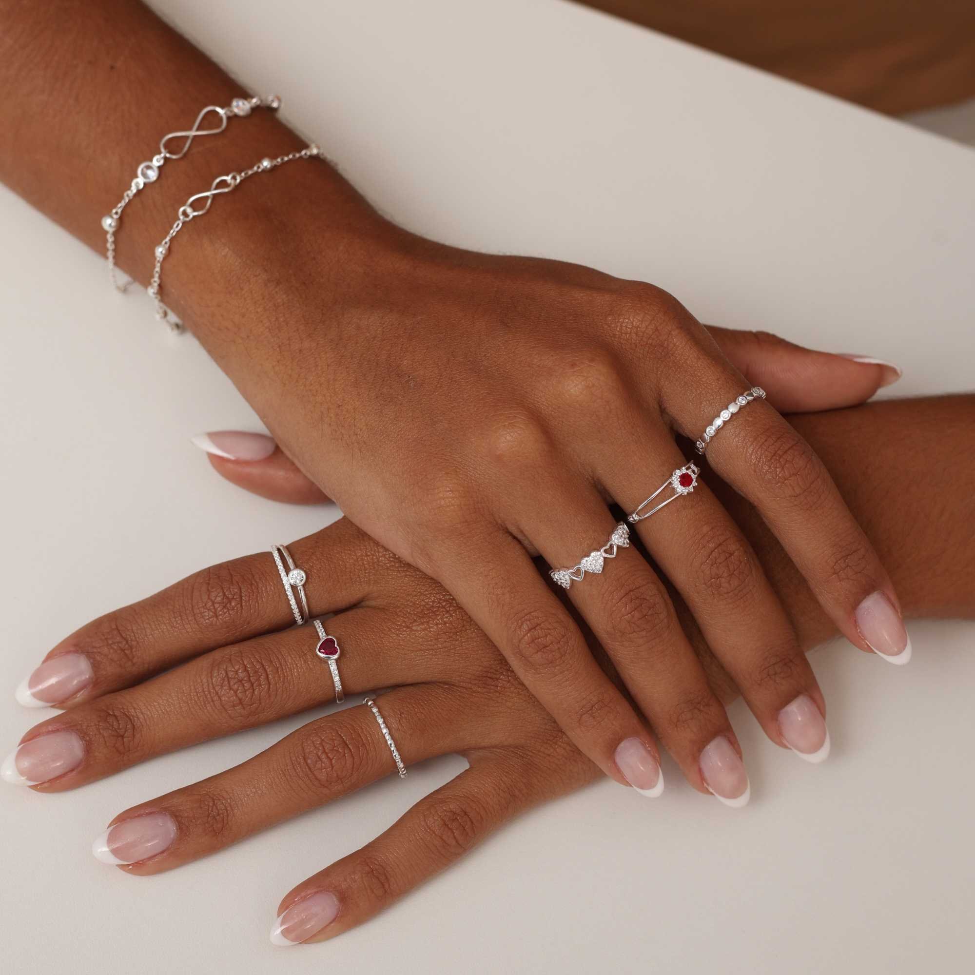 Anel Prata 925 Aro Duplo Solitário Liso com Ponto de Luz e Aparador Cravejado Prata 2