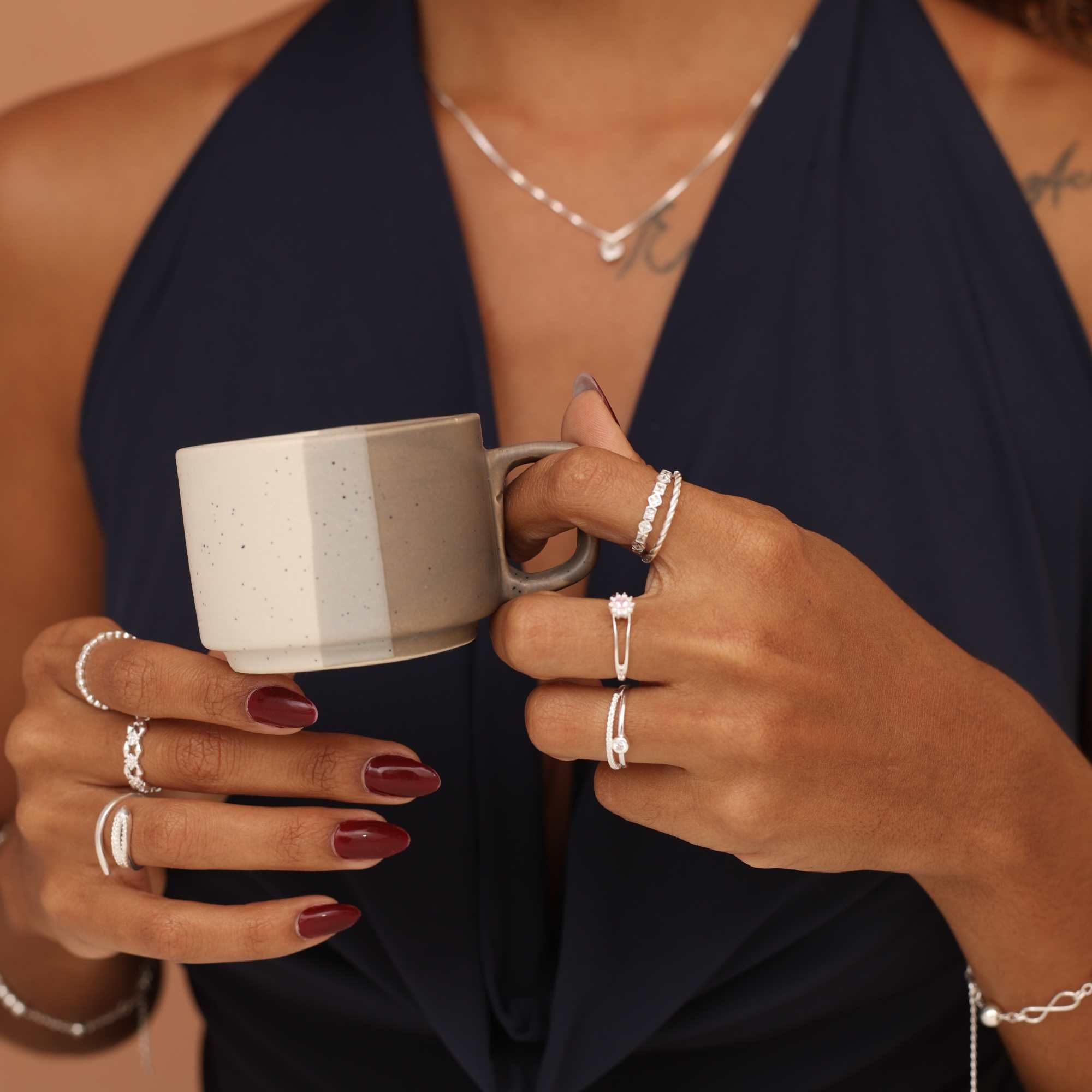 Anel Prata 925 Aro Duplo Solitário Liso com Ponto de Luz e Aparador Cravejado Prata 6