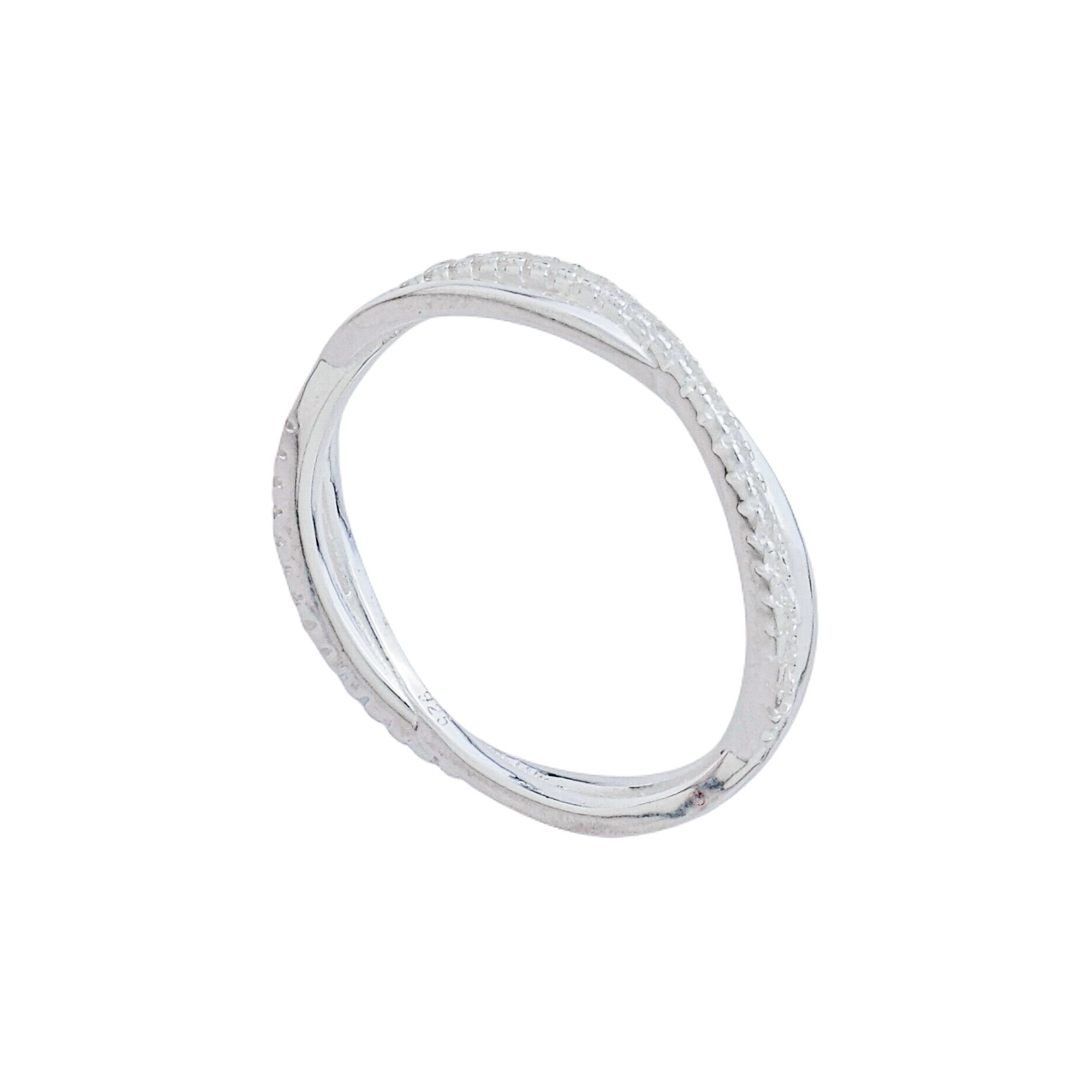 Anel Prata 925 Aro Duplo Liso e Cravejado