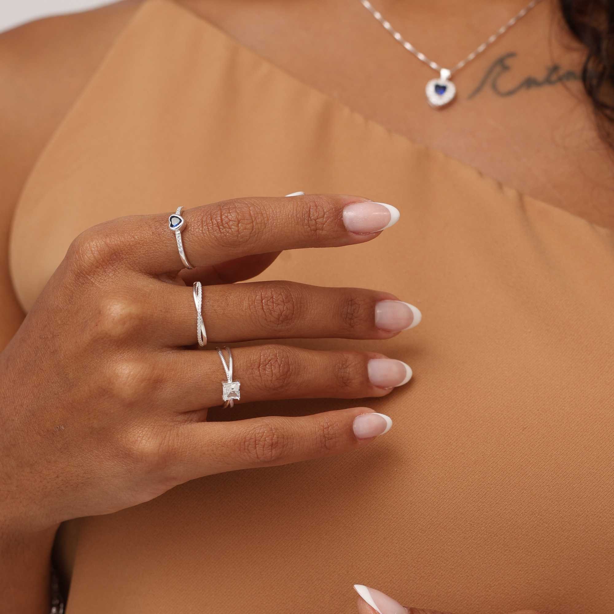 Anel Prata 925 Aro Duplo Liso e Cravejado Prata 2