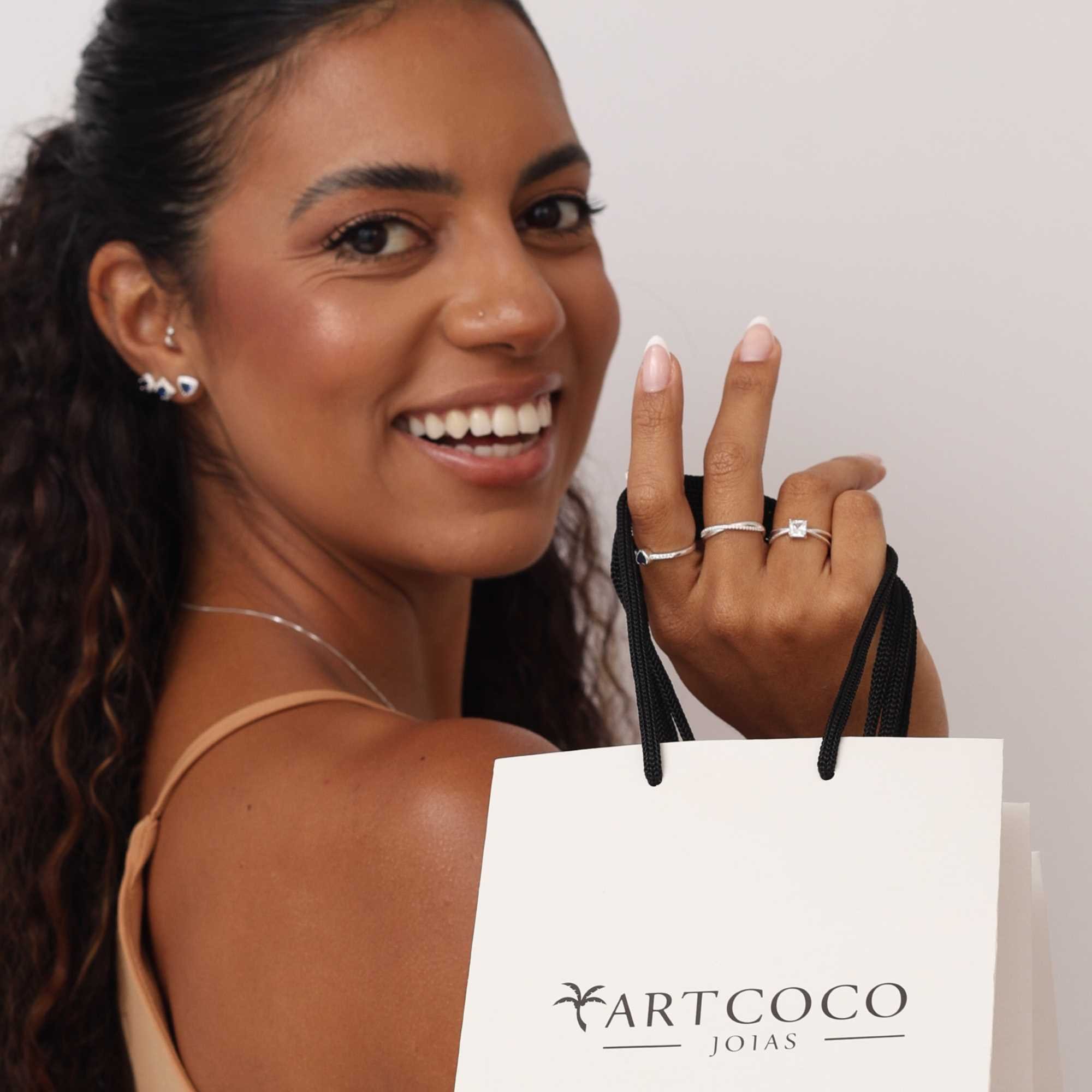 Anel Prata 925 Aro Duplo Liso e Cravejado Prata 3