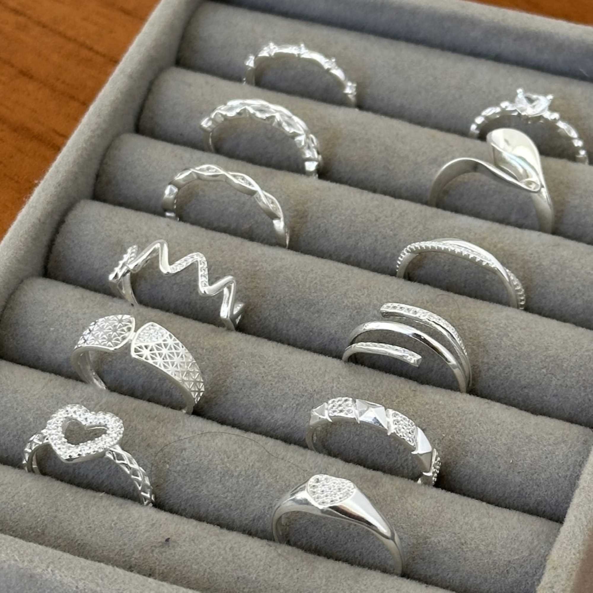 Anel Prata 925 Aro Duplo Liso e Cravejado Prata 4