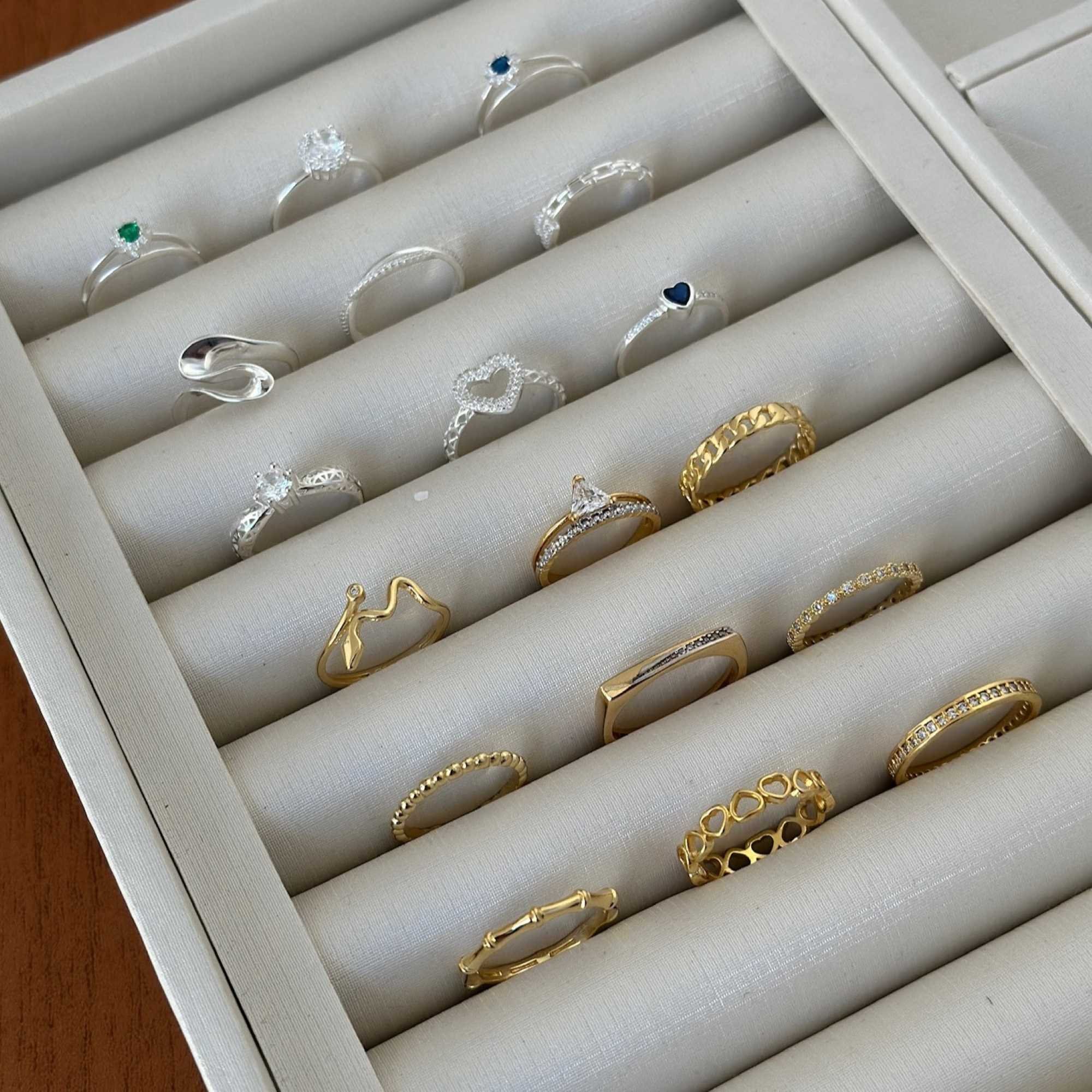 Anel Prata 925 Aro Duplo Liso e Cravejado Prata 5