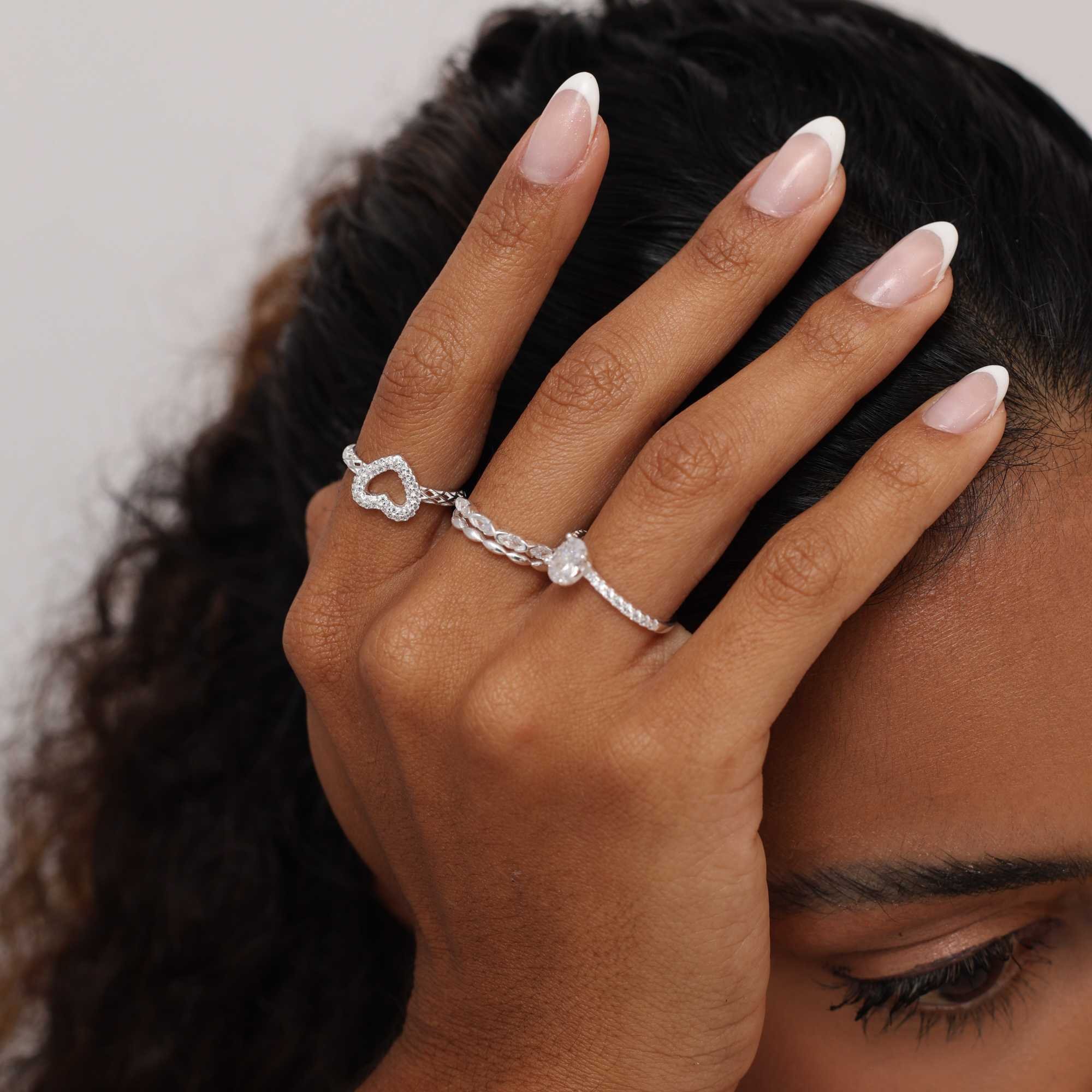 Anel Prata 925 Aro Duplo Losangos Lisos e Zircônias Prata 2