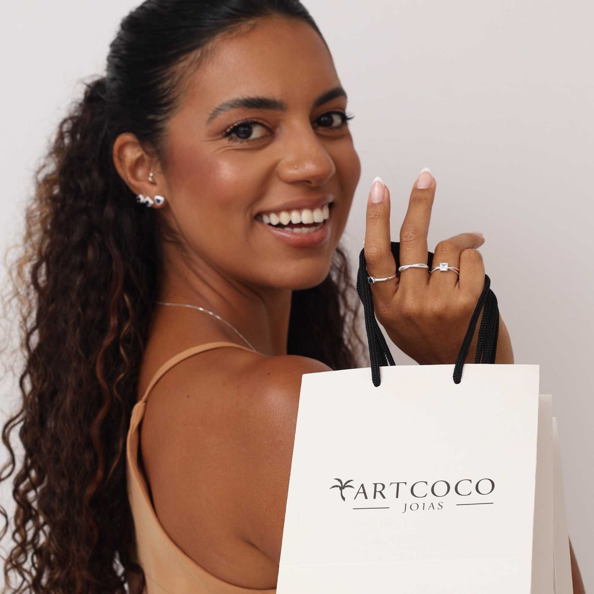 Anel Prata 925 Aro Duplo Zircônia Quadrada Prata 3