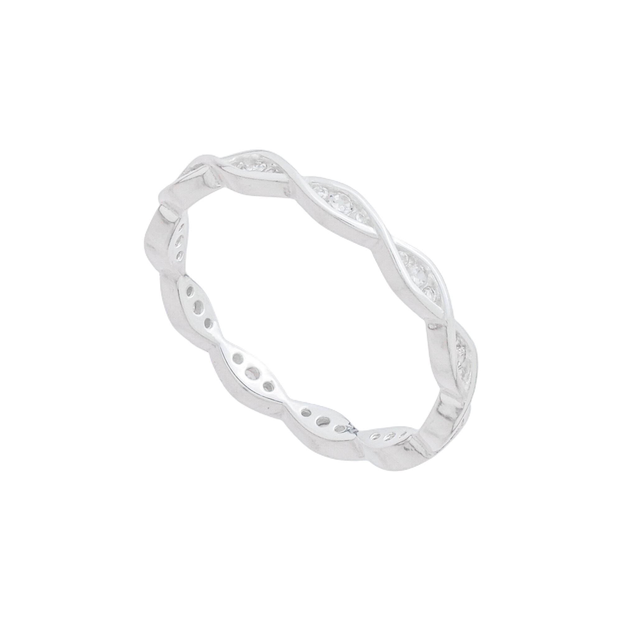 Anel Prata 925 Aro Trançado e Pontos de Luz