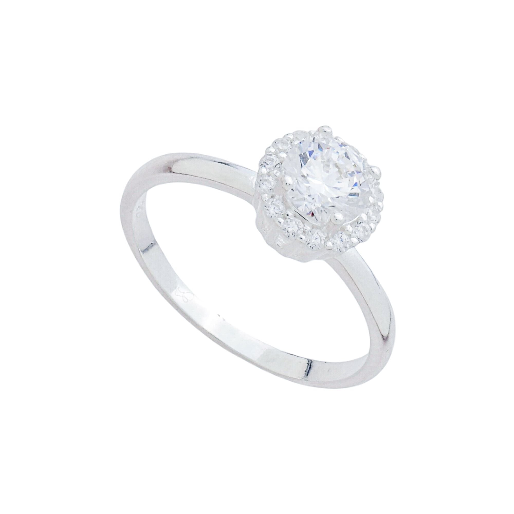 Anel Prata 925 Solitário Caixa Alta Ponto de Luz e Mini Zircônias