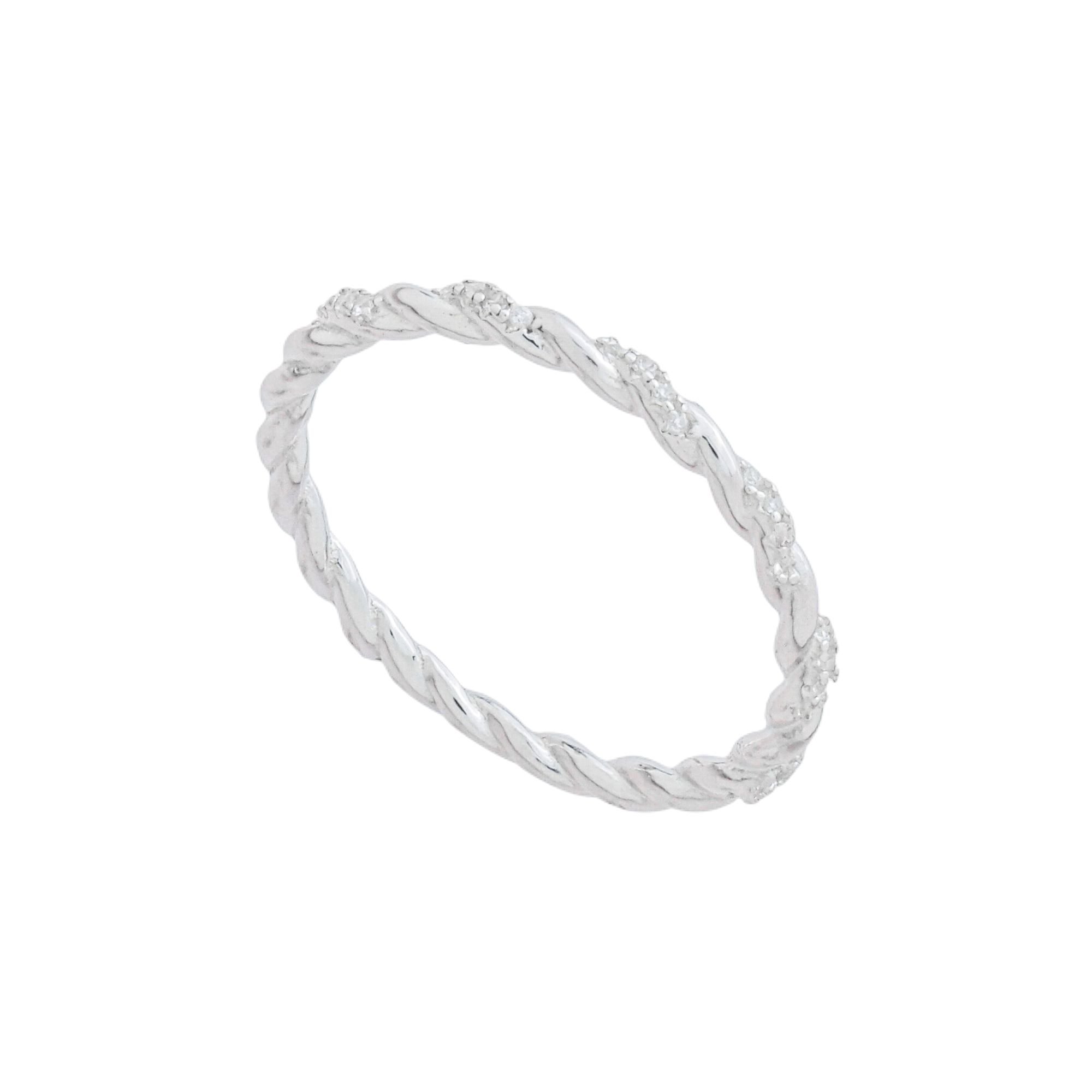 Anel Prata 925 Aro Trançado Cravejado
