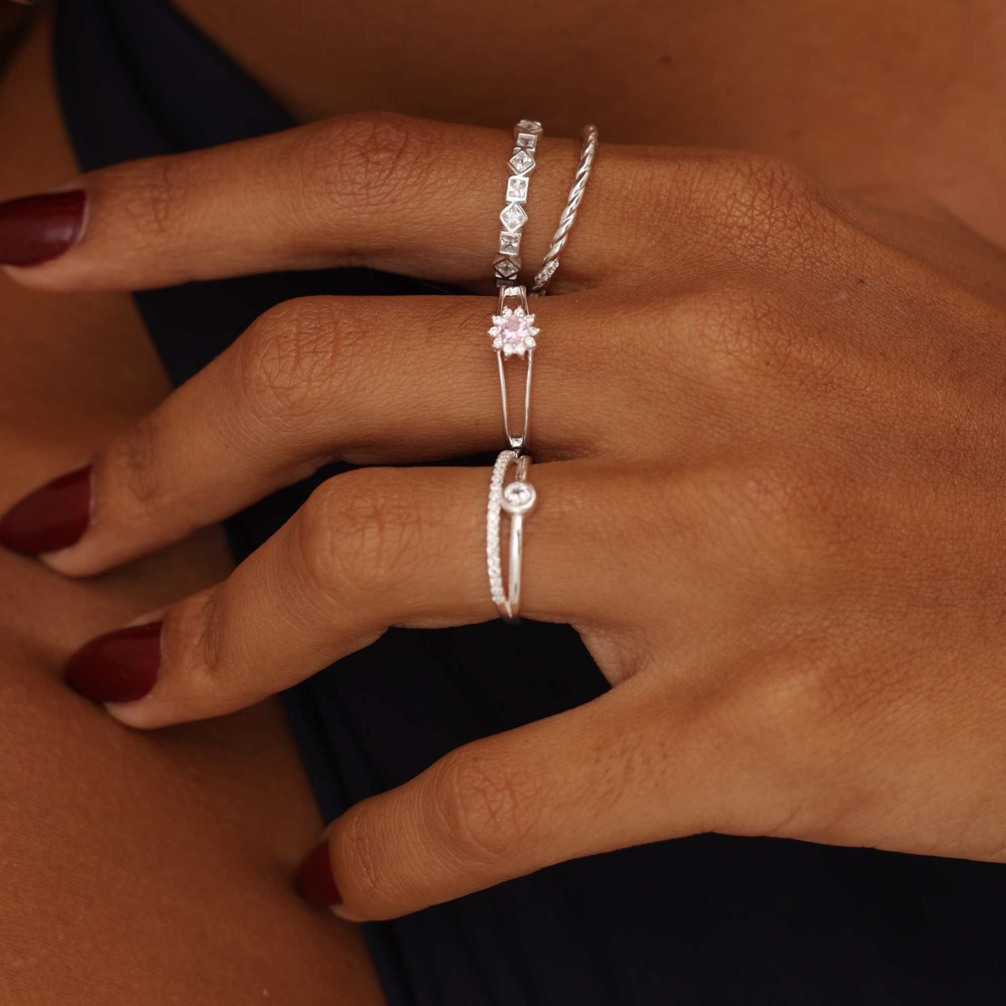 Anel Prata 925 Zircônias Geométricas Prata 2