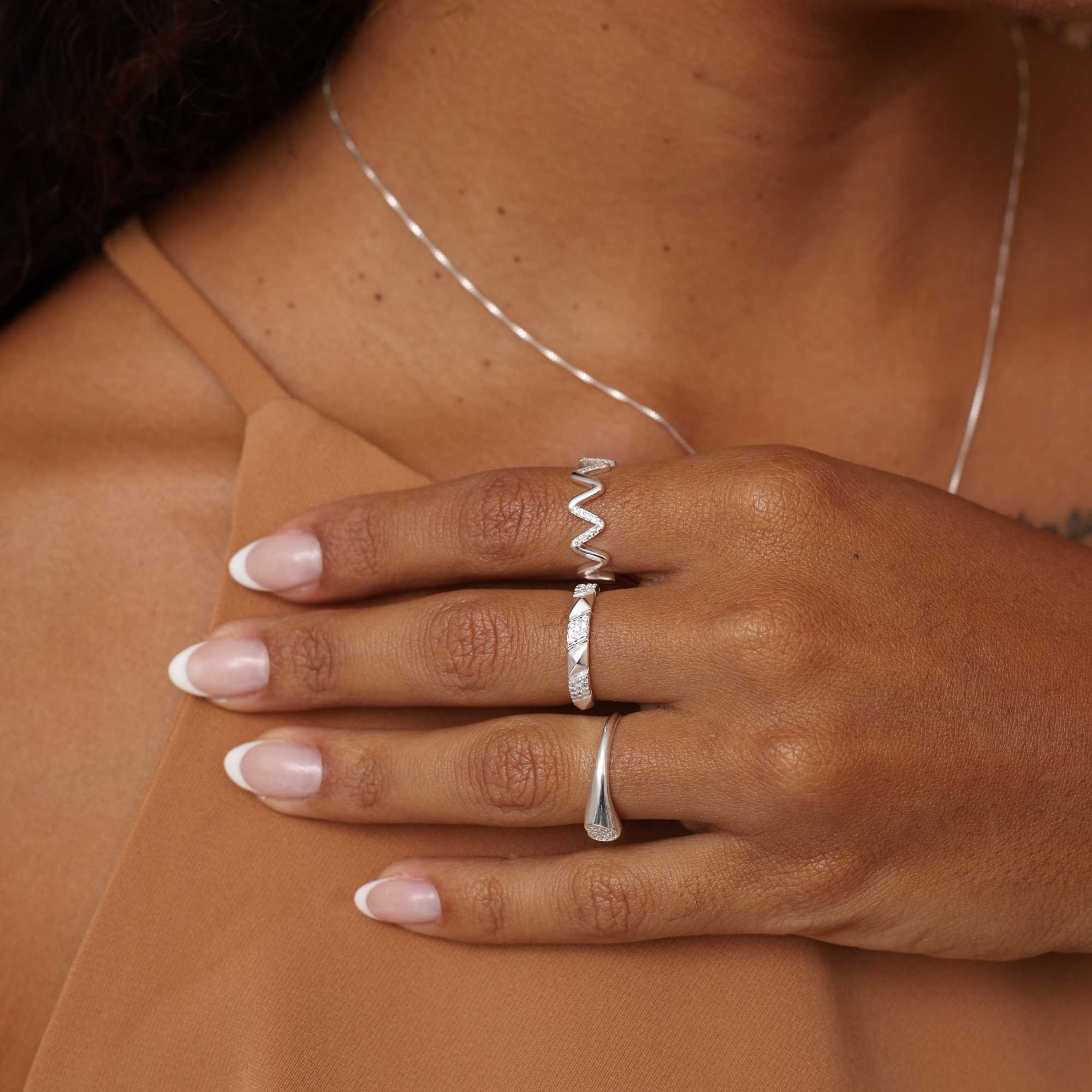 Anel Prata 925 Zig Zag Cravejado Prata 7