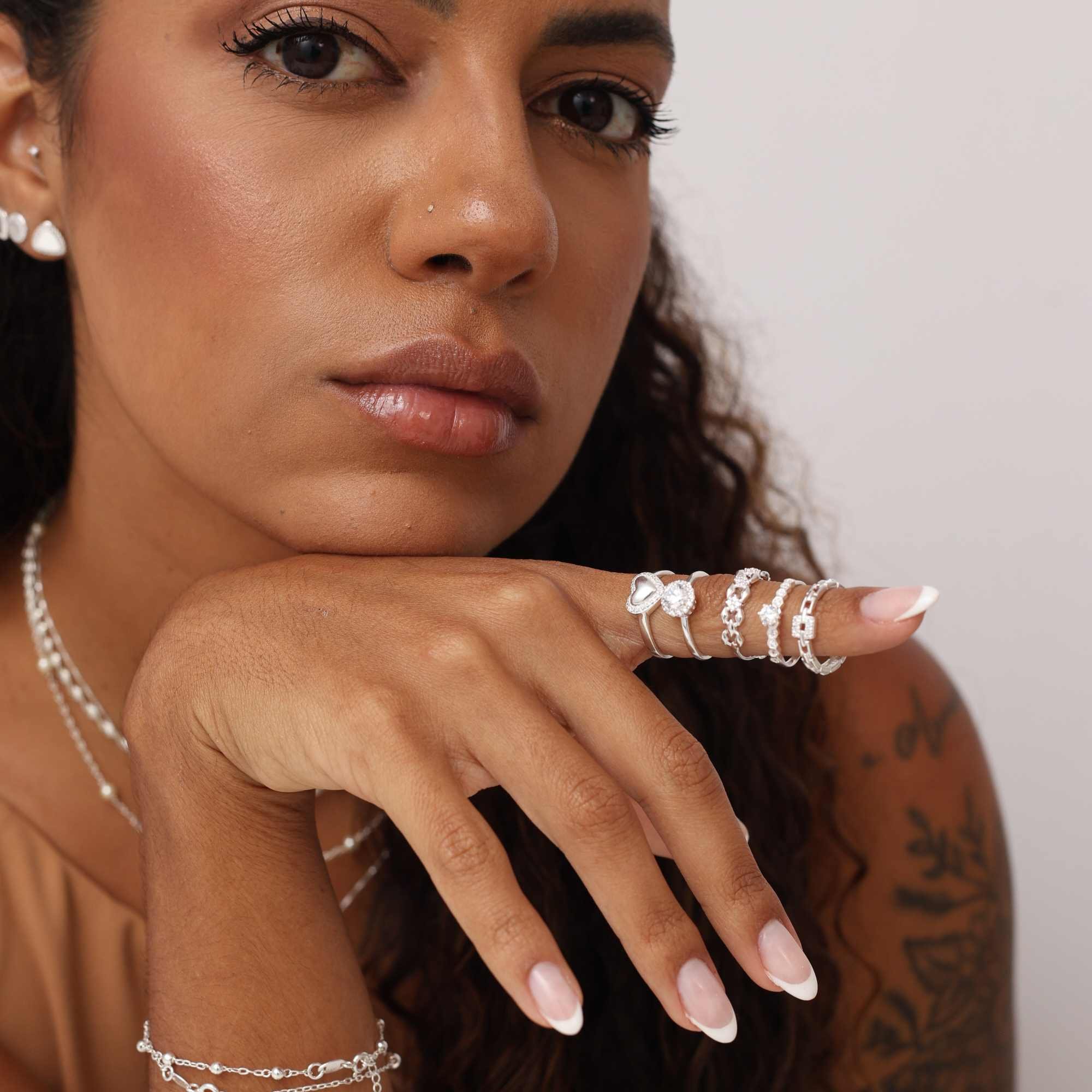 Anel Prata 925 Losangos Lisos e Quadrados Cravejados Prata 3