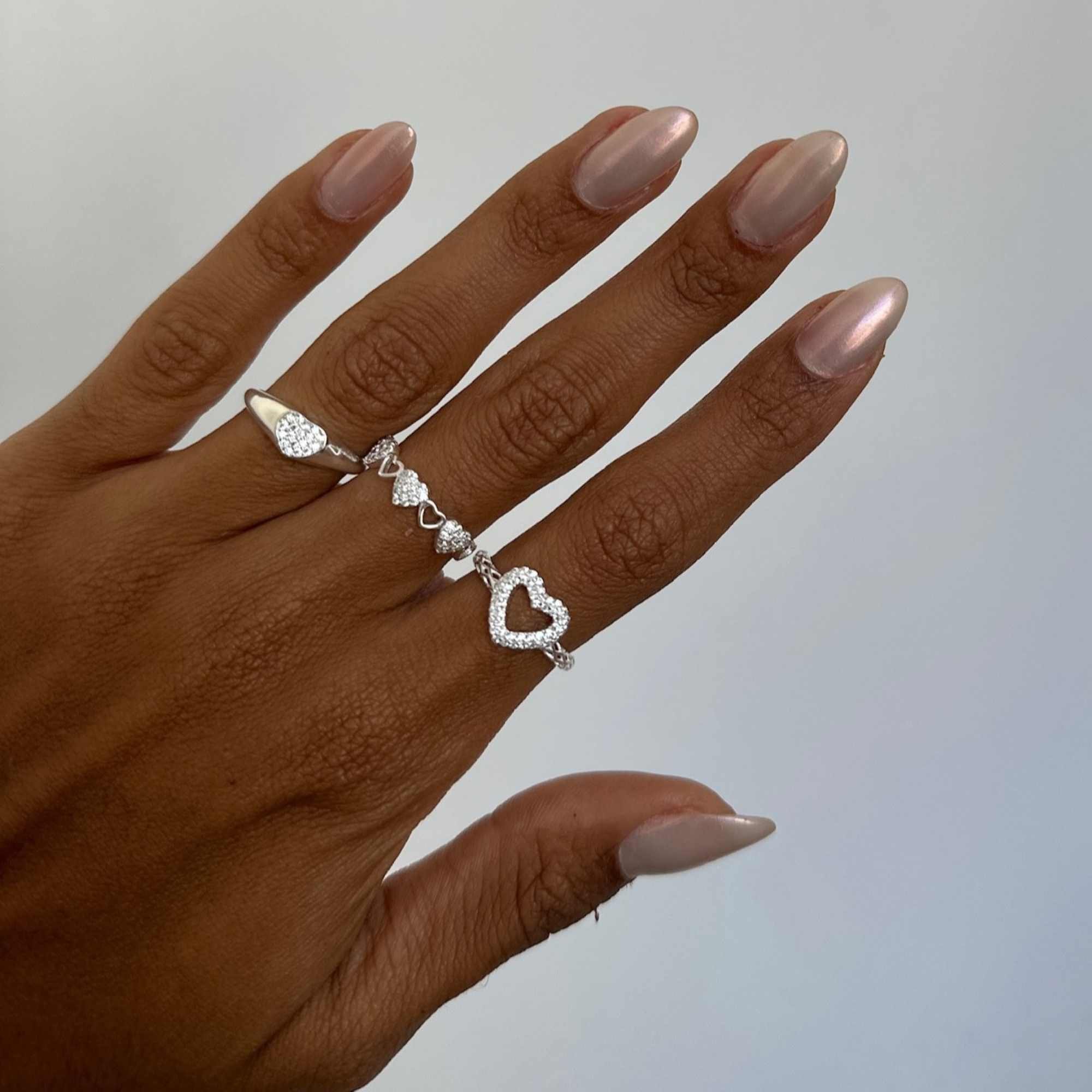 Anel Prata 925 Aro Abaulado Coração Cravejado Prata 2