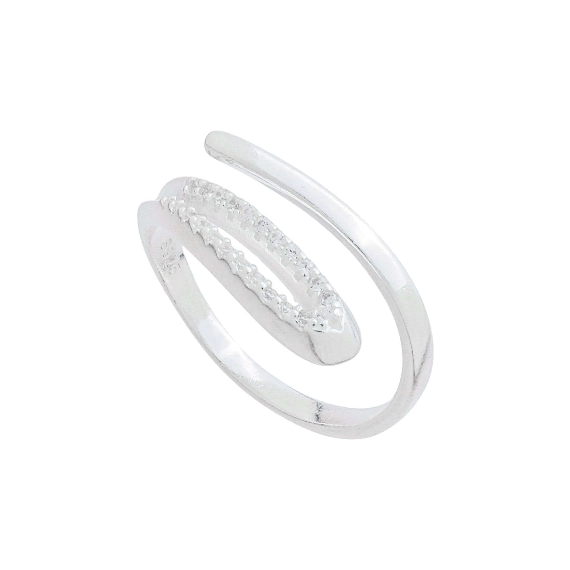 Anel Prata 925 Regulável Orgânico Meio Aro Cravejado Meio Liso