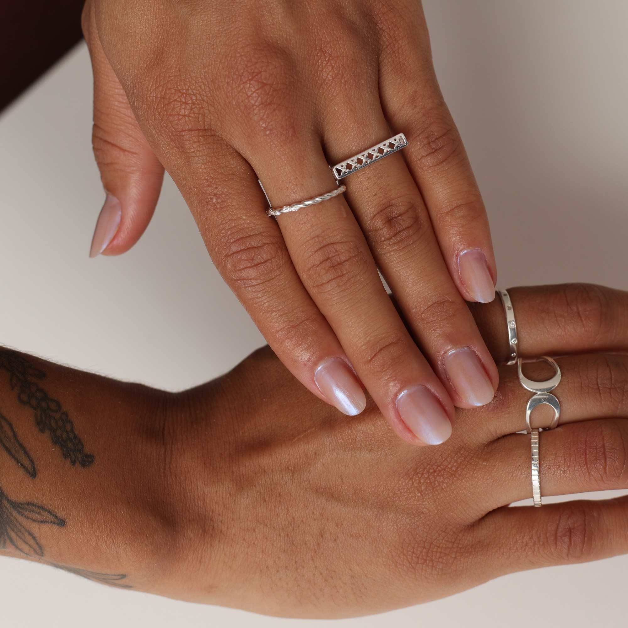 Anel Prata 925 Chapa Vazada Detalhes Geométricos Prata 5