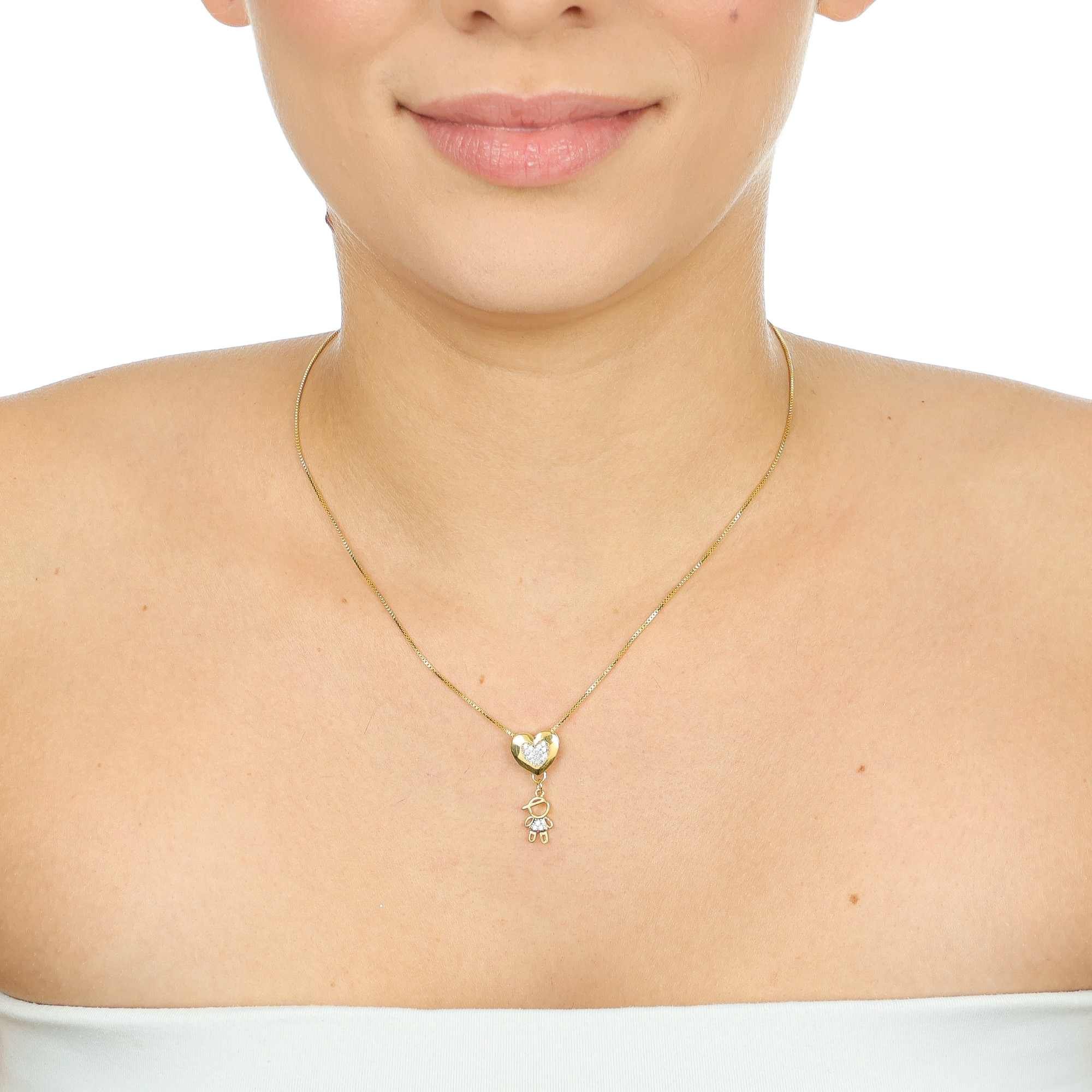 Colar Folheado a Ouro 18k Coração e Filho Cravejado Dourado 4