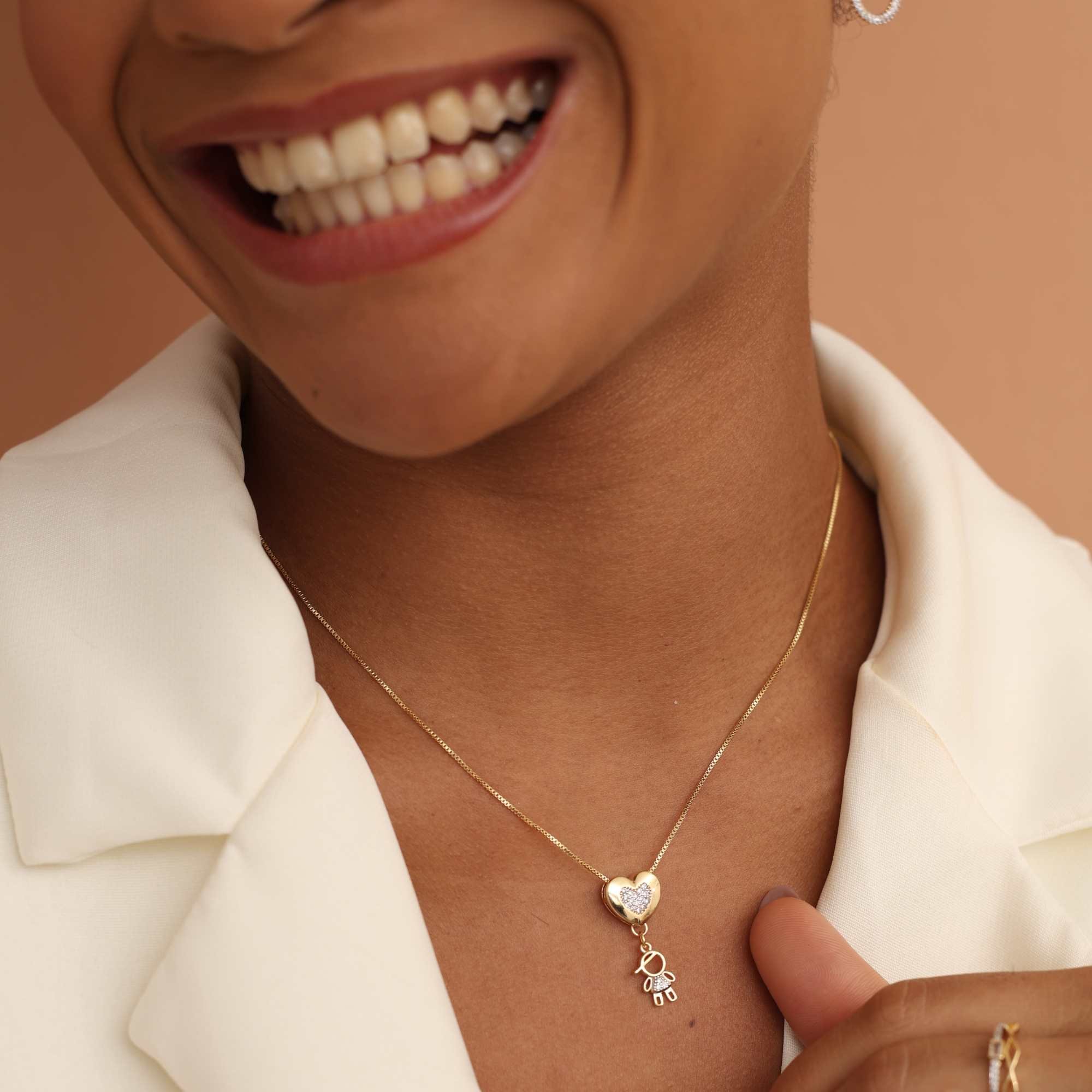 Colar Folheado a Ouro 18k Coração e Filho Cravejado Dourado 5