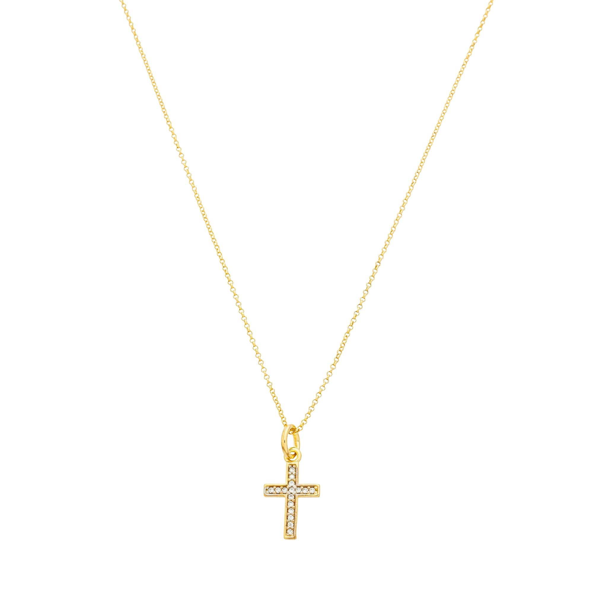 Colar Folheado a Ouro 18k Elo Português Pingente Crucifixo Cravejado P
