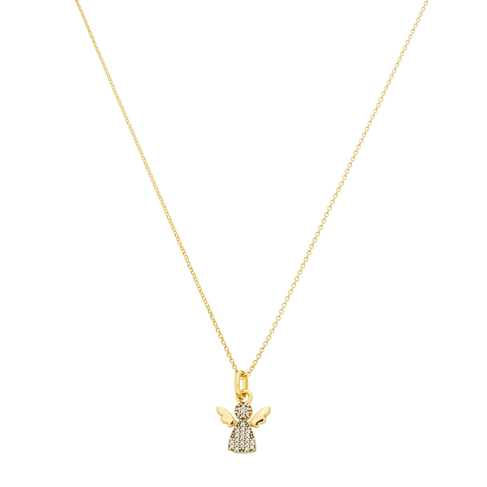 Colar Folheado a Ouro 18k Pingente Anjo da Guarda Cravejado