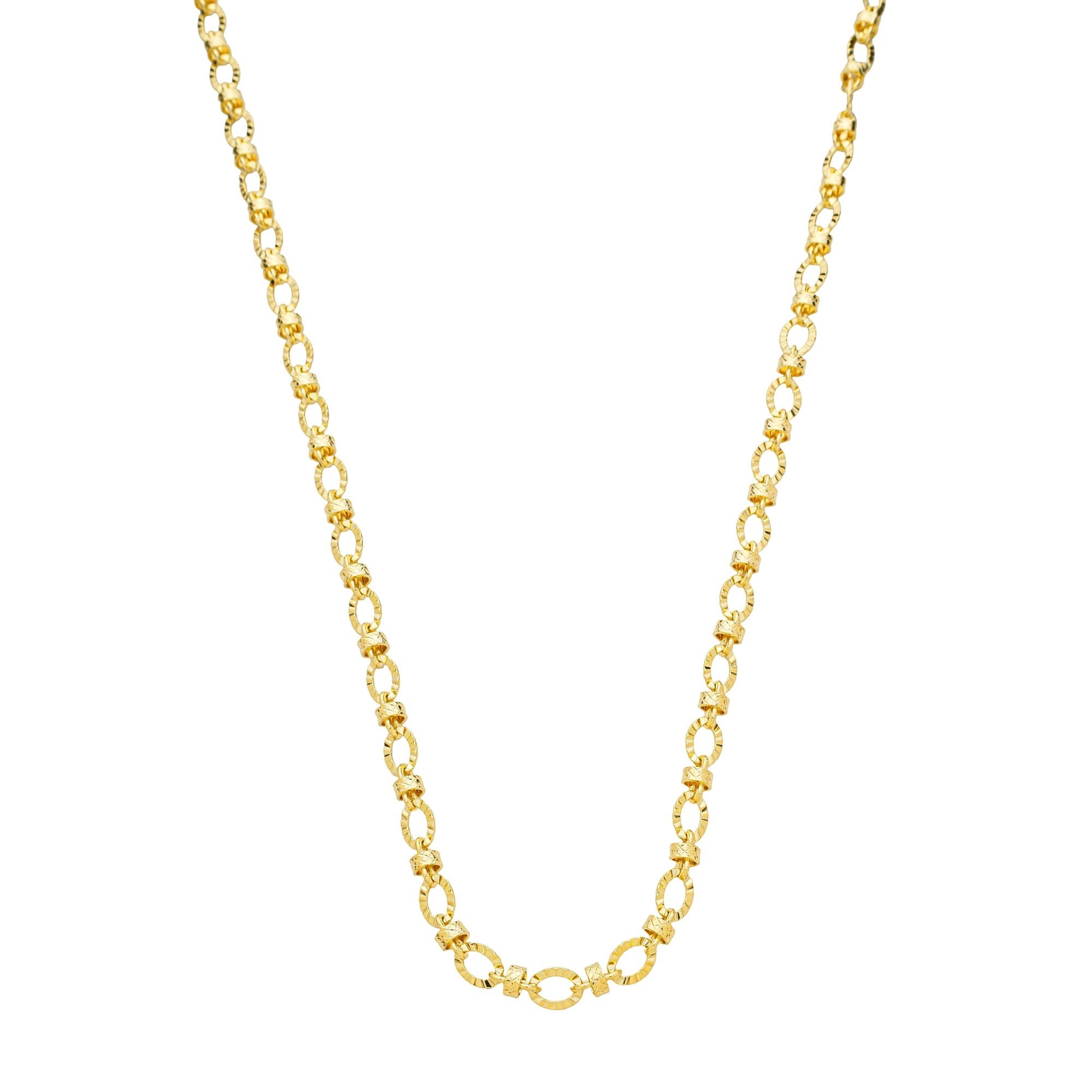 Gargantilha Folheado a Ouro 18k Corrente Elos Ovais e Canutilhos Texturados