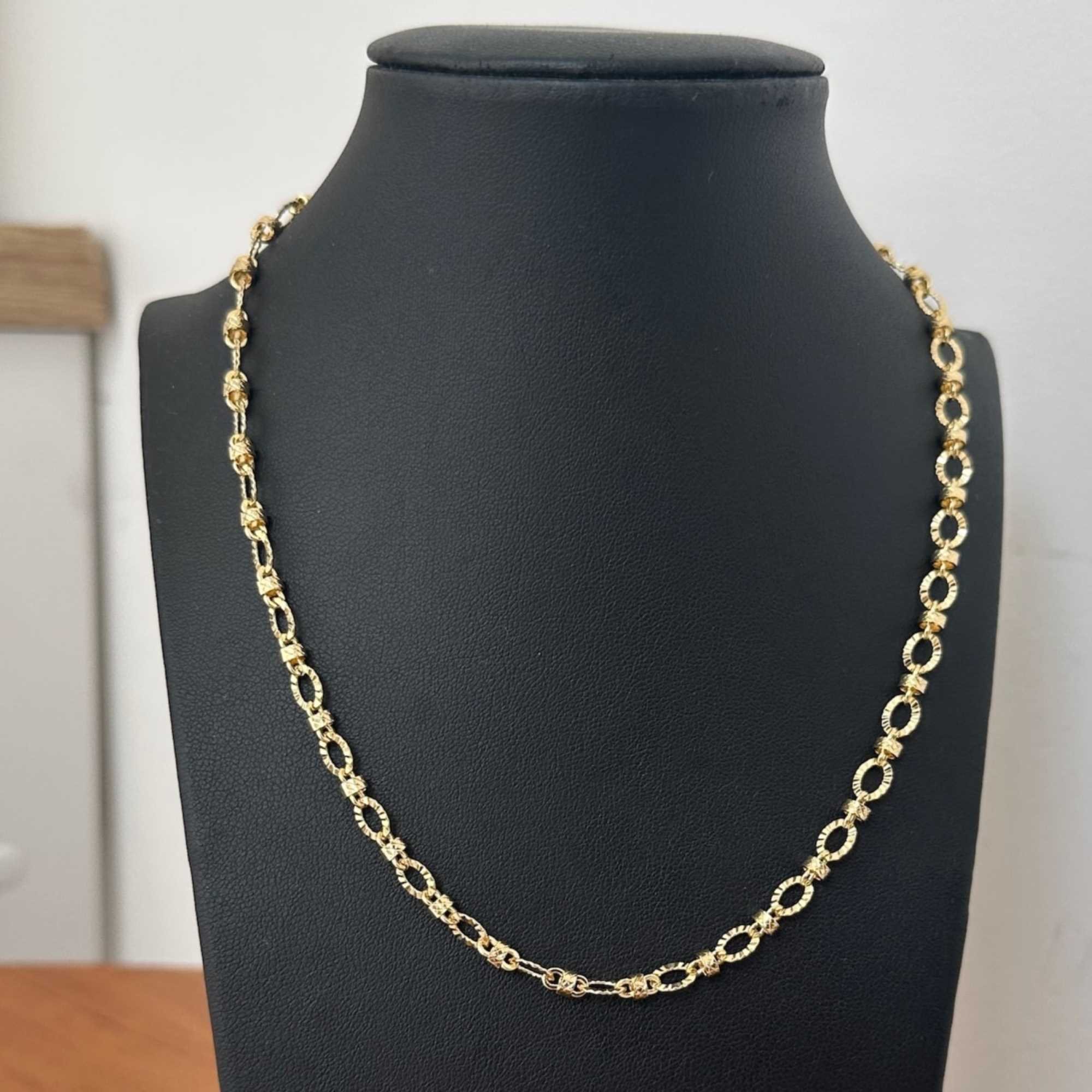 Gargantilha Folheado a Ouro 18k Corrente Elos Ovais e Canutilhos Texturados Dourado 4