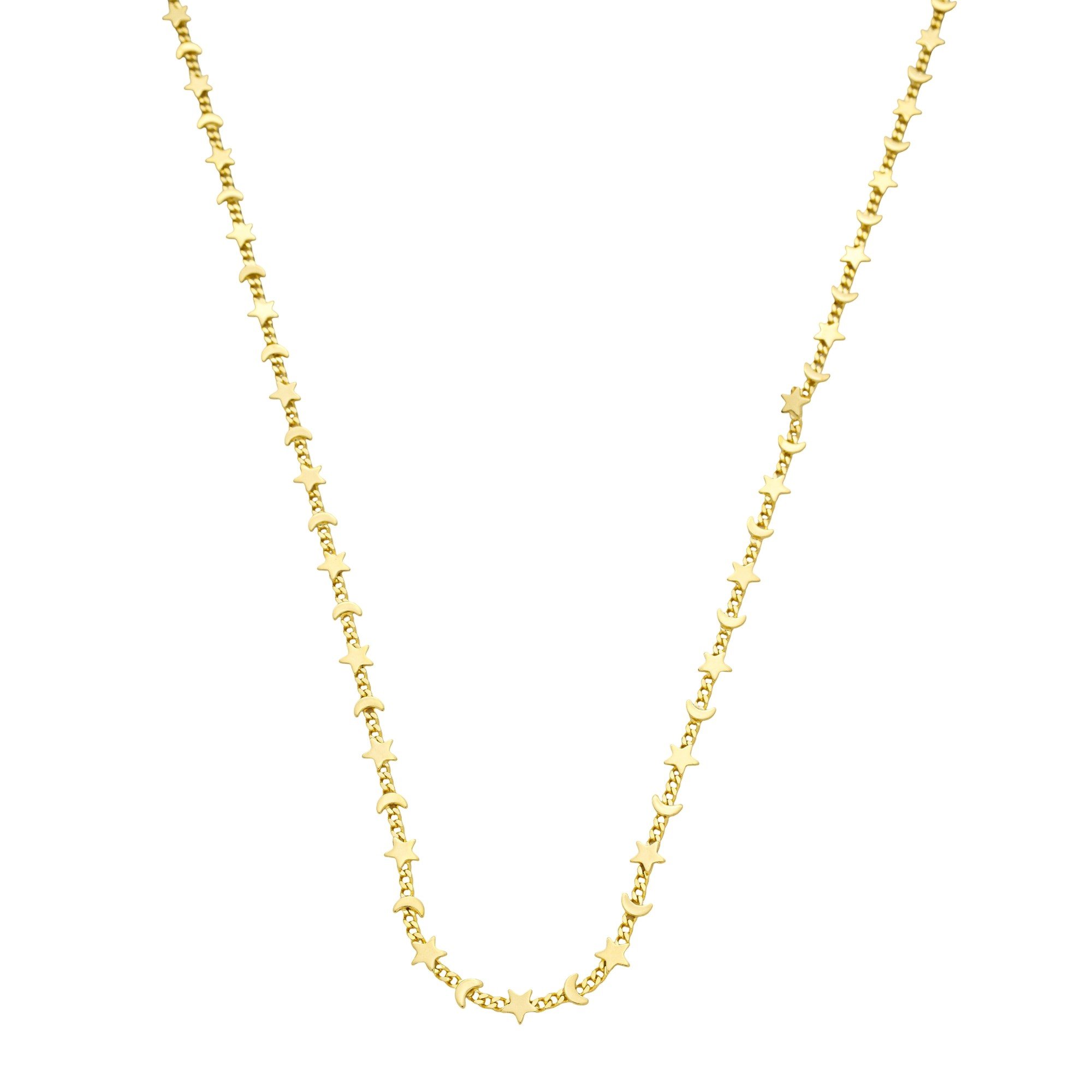 Gargantilha Folheado a Ouro 18k Mini Lua e Estrela