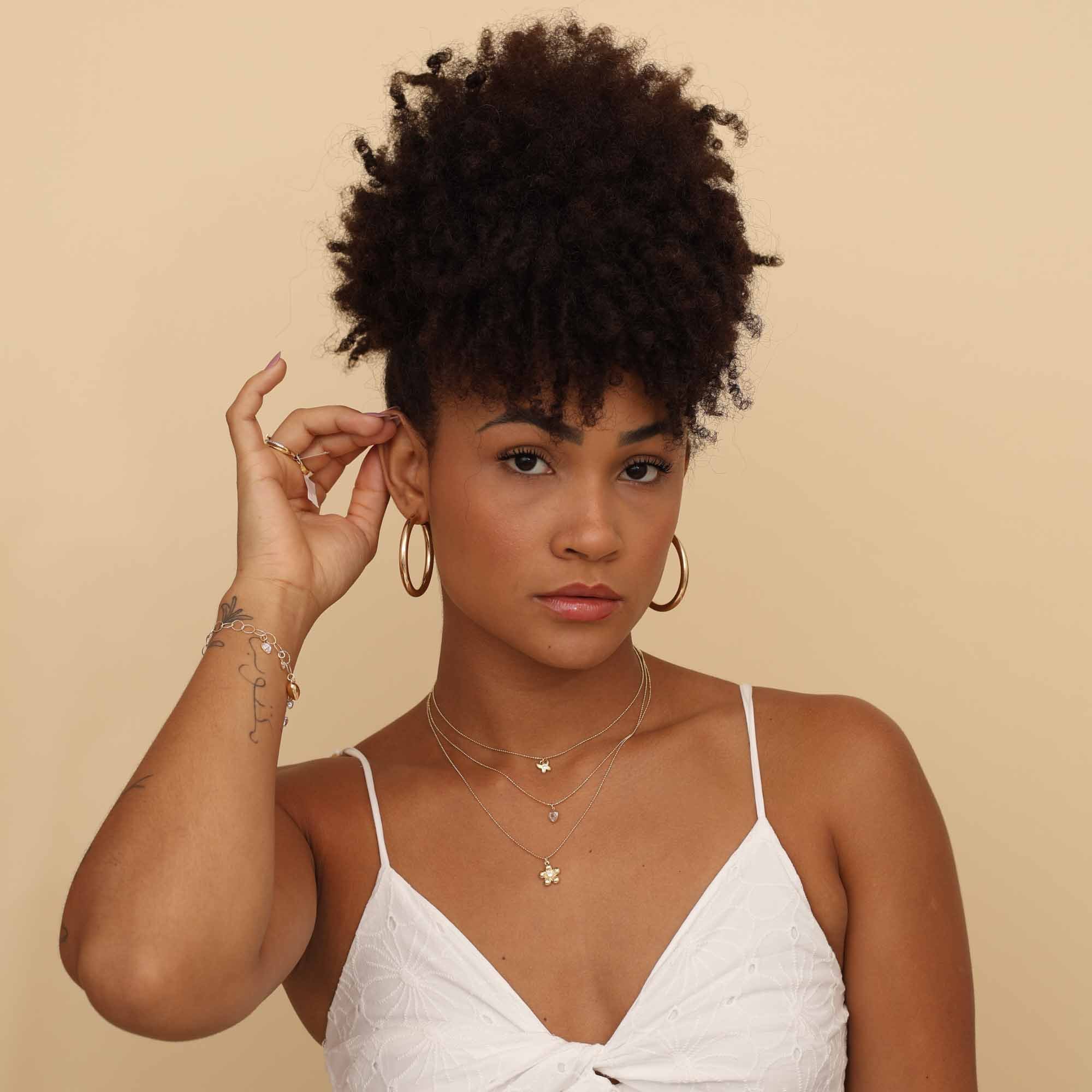 Colar Folheado a Ouro 18k Triplo Pingente Borboleta, Coração e Flor Zircônia Dourado 4