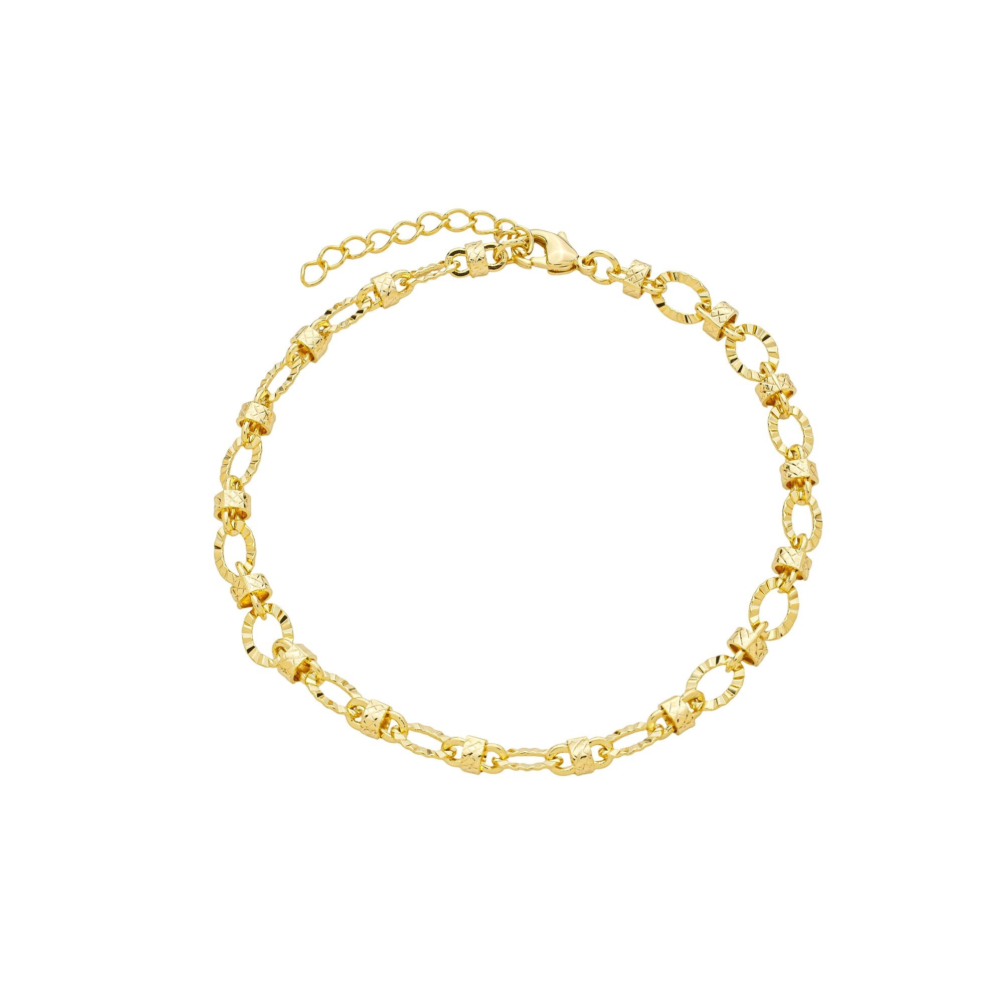 Pulseira Folheado a Ouro 18k Corrente Elos Ovais e Canutilhos Texturados