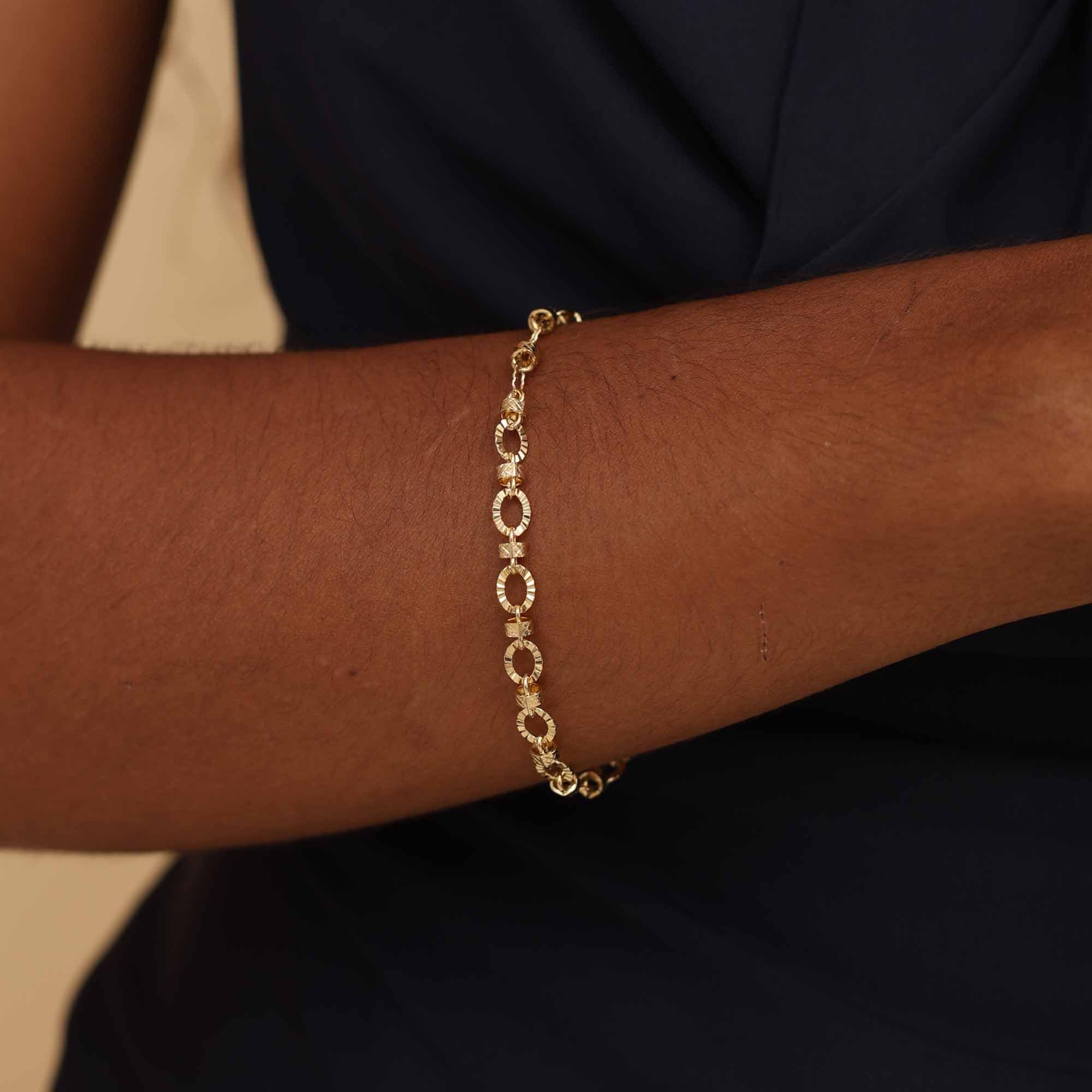 Pulseira Folheado a Ouro 18k Corrente Elos Ovais e Canutilhos Texturados Dourado 2