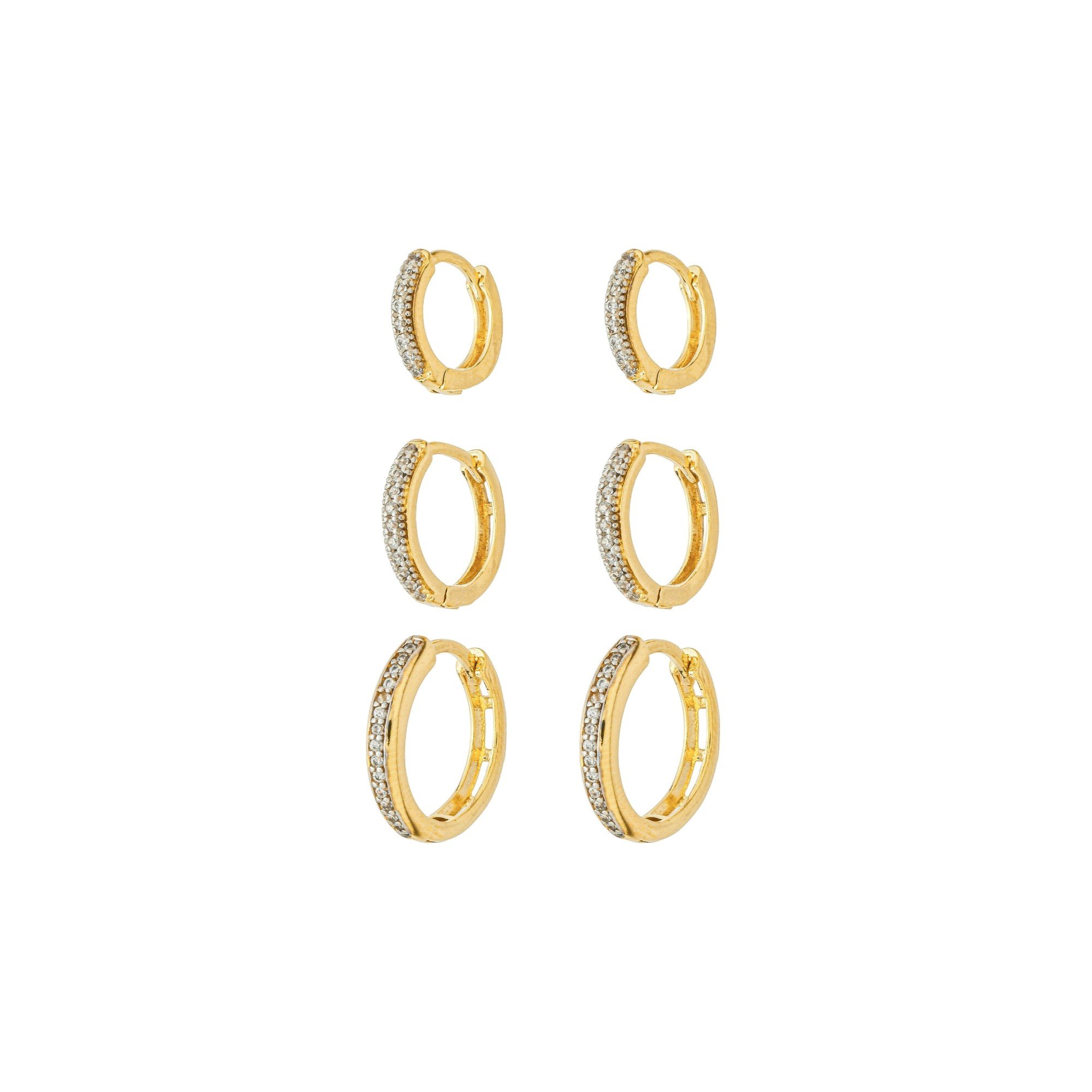 Kit 3 Argolinhas Folheado a Ouro 18k Aro Cravejado Detalhes P, M e G