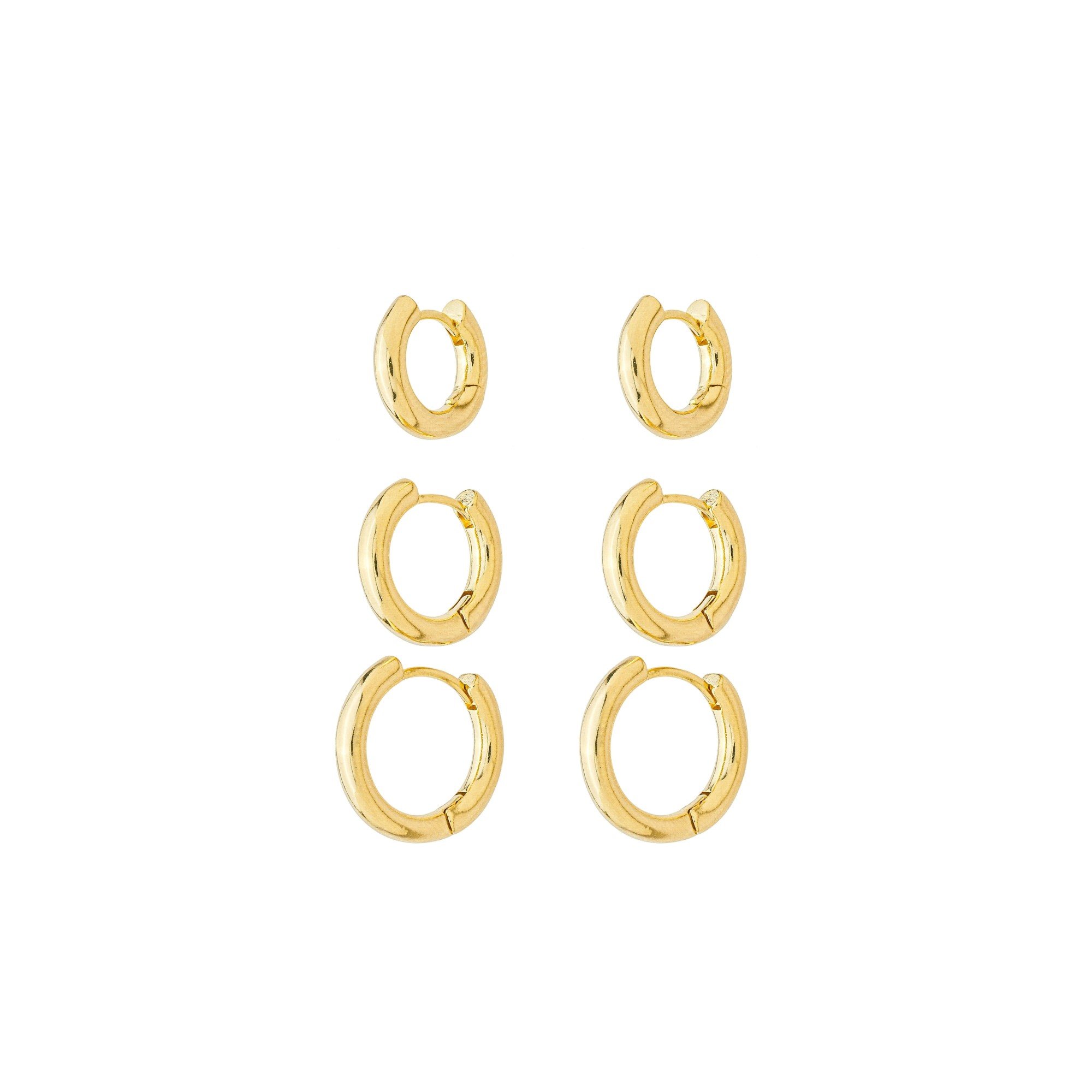 Kit 3 Argolinhas Folheado a Ouro 18k Aro Redondo 3mm P, M e G
