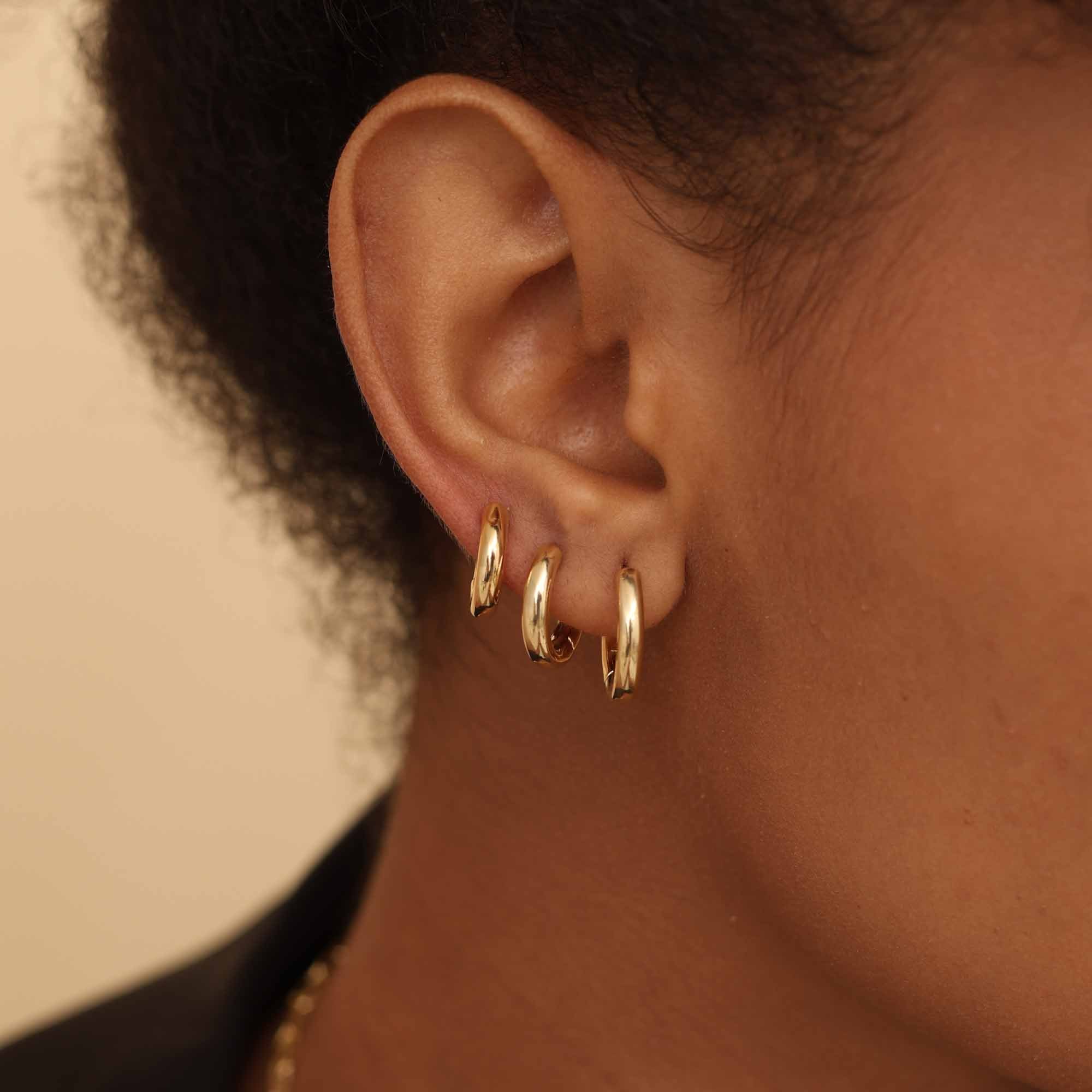 Kit 3 Argolinhas Folheado a Ouro 18k Aro Redondo 3mm P, M e G Dourado 3