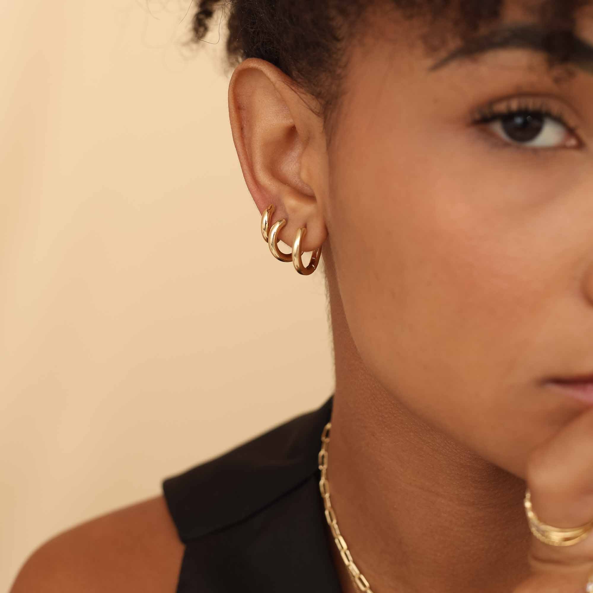 Kit 3 Argolinhas Folheado a Ouro 18k Aro Redondo 3mm P, M e G Dourado 4